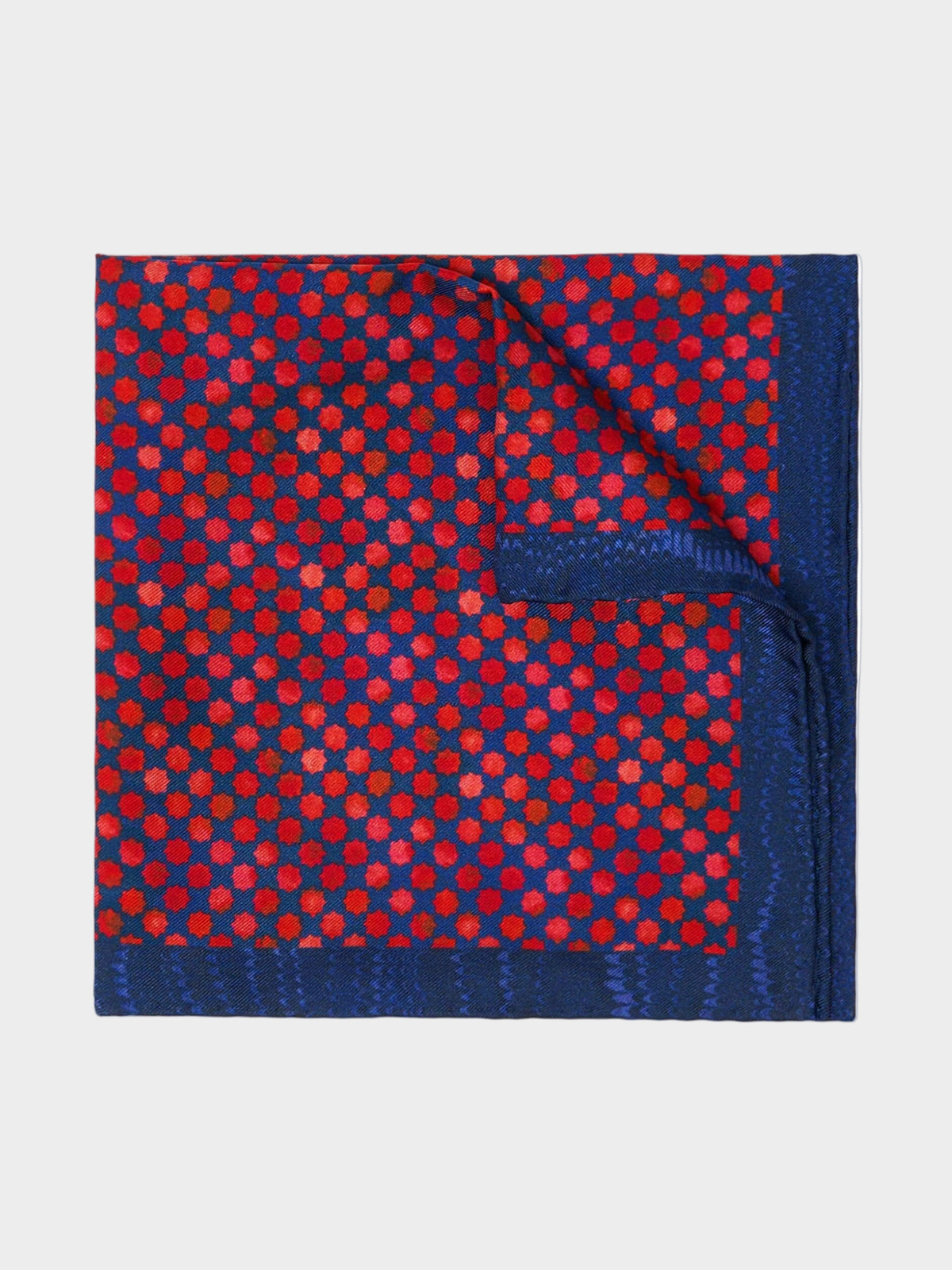 Red dotted navy border silk pocket square