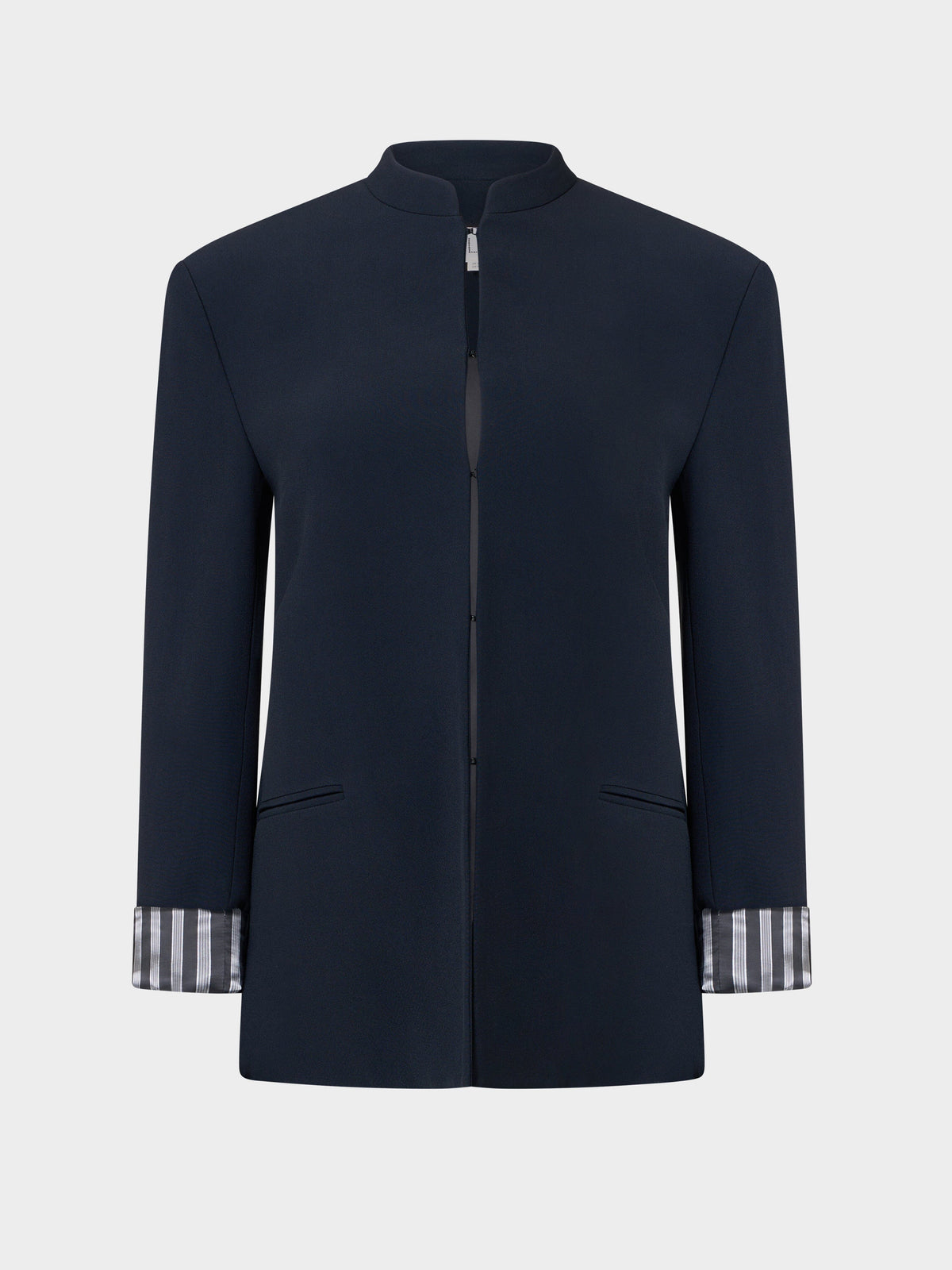 Black mandarin collar crepe jacket