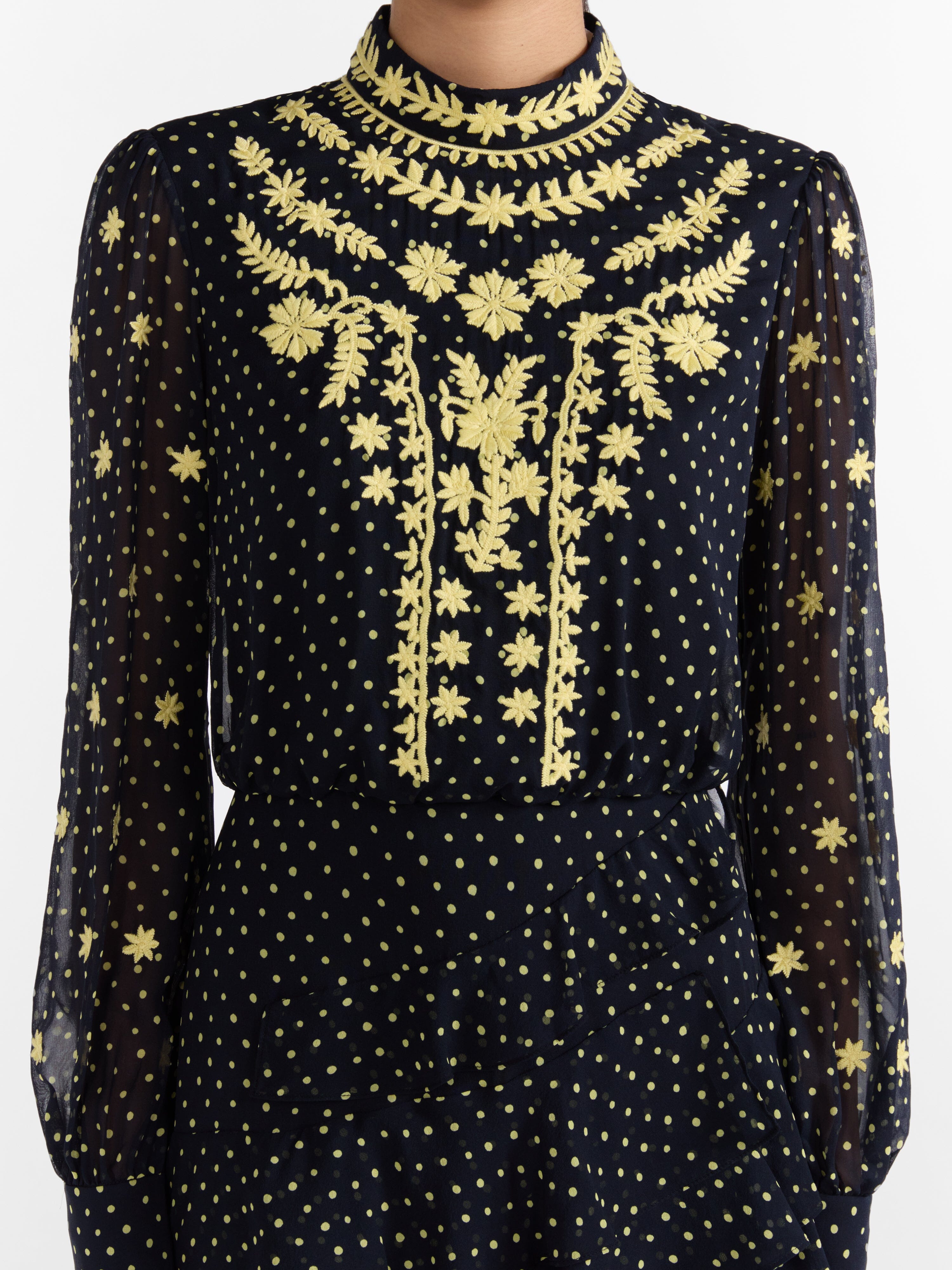 Saloni London - Isa Ruffle Dress in Tiny Dot Sunrise Saloni London - Isa Ruffle Dress in Tiny Dot Sunrise