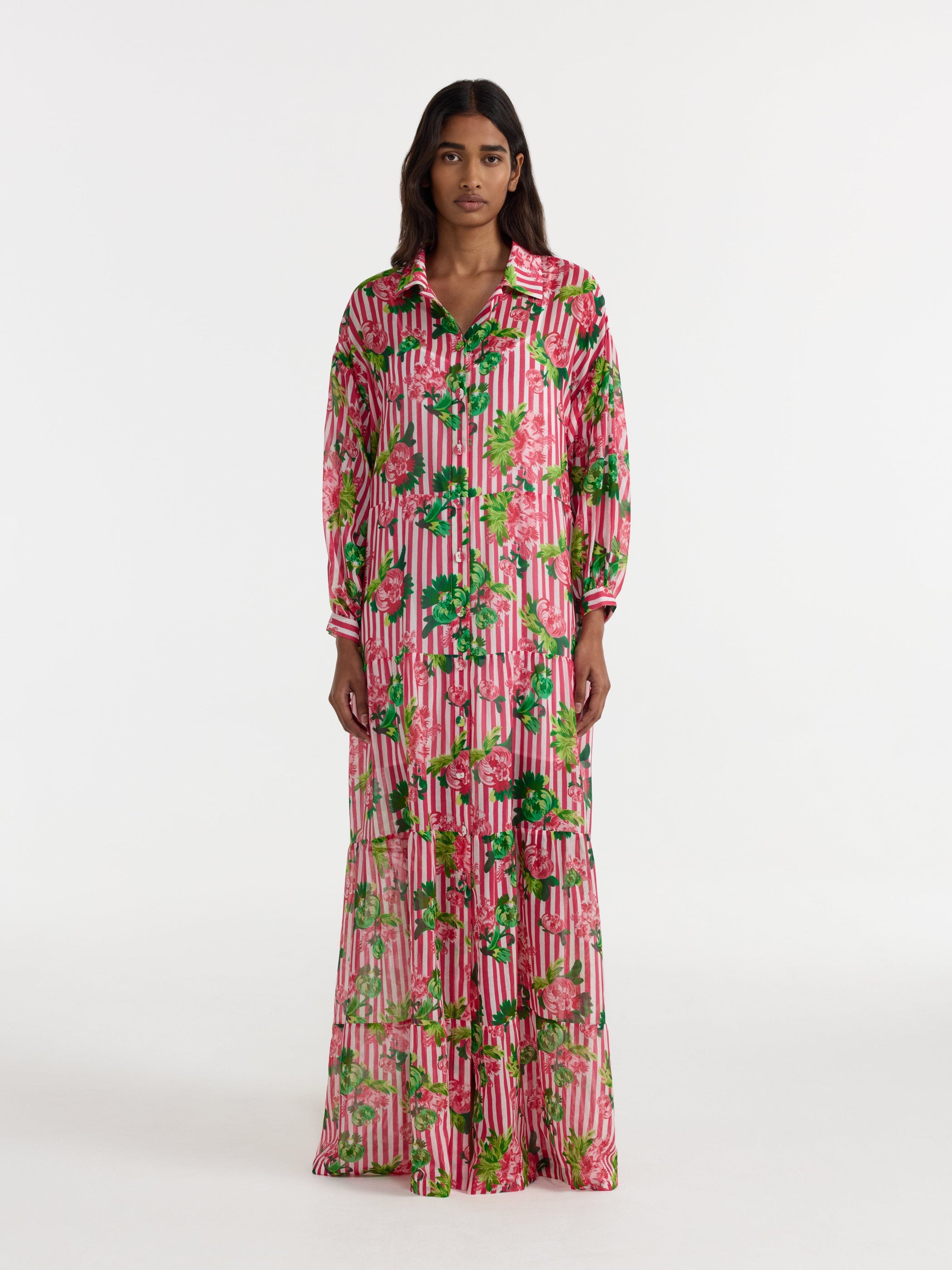 Soliel Long Dress in Pivoines Stripe