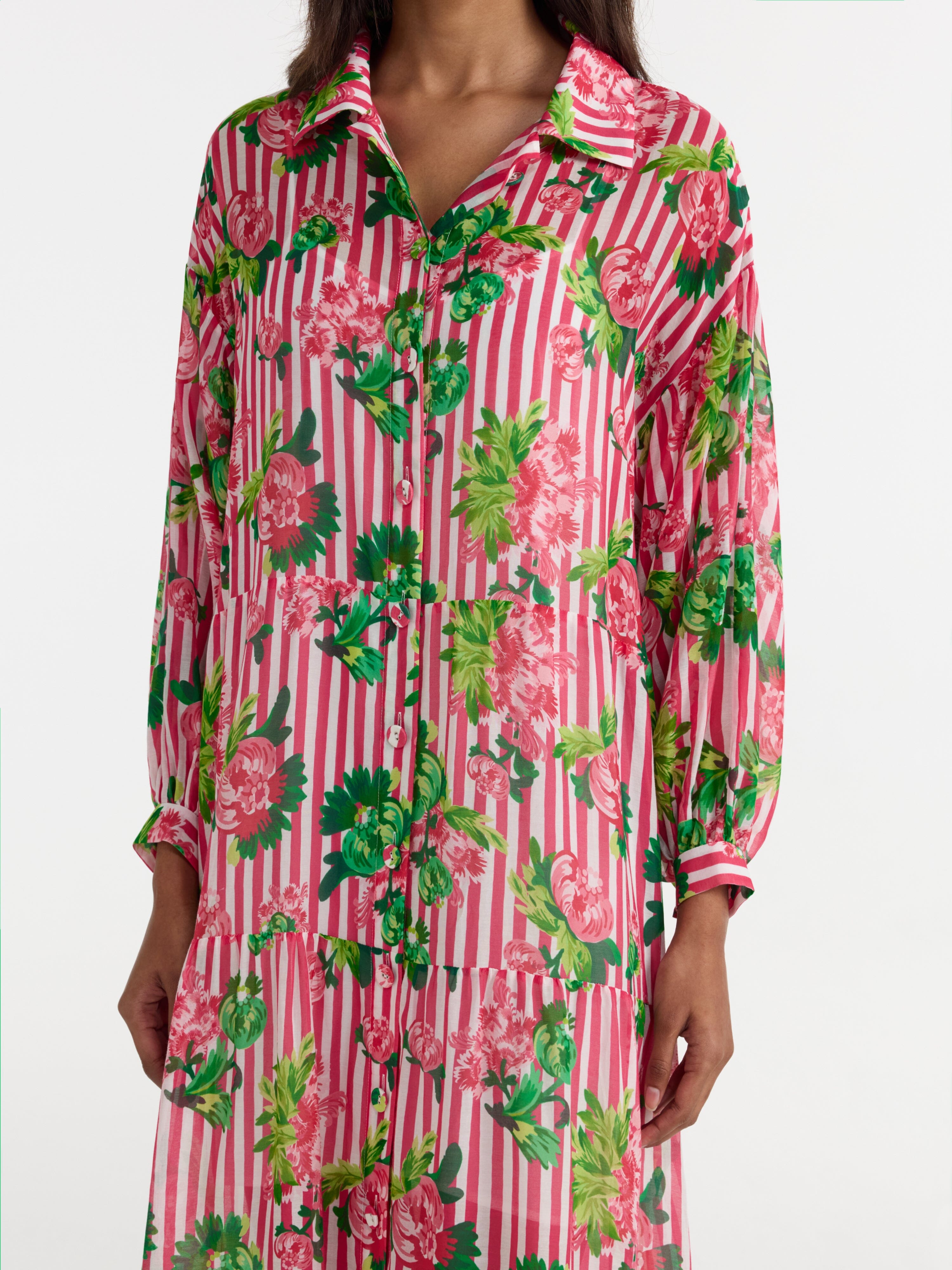 Soliel Long Dress in Pivoines Stripe