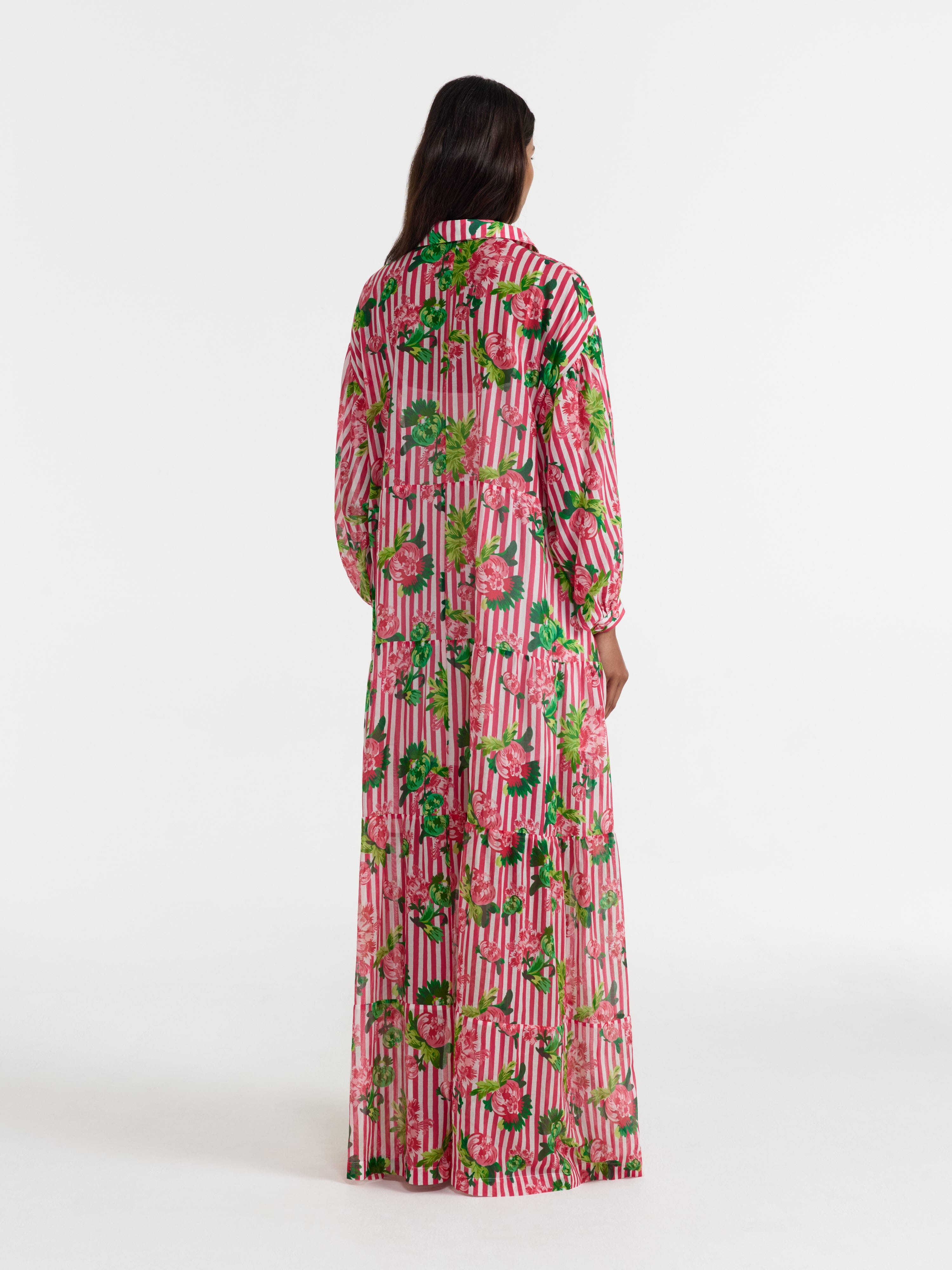 Soliel Long Dress in Pivoines Stripe