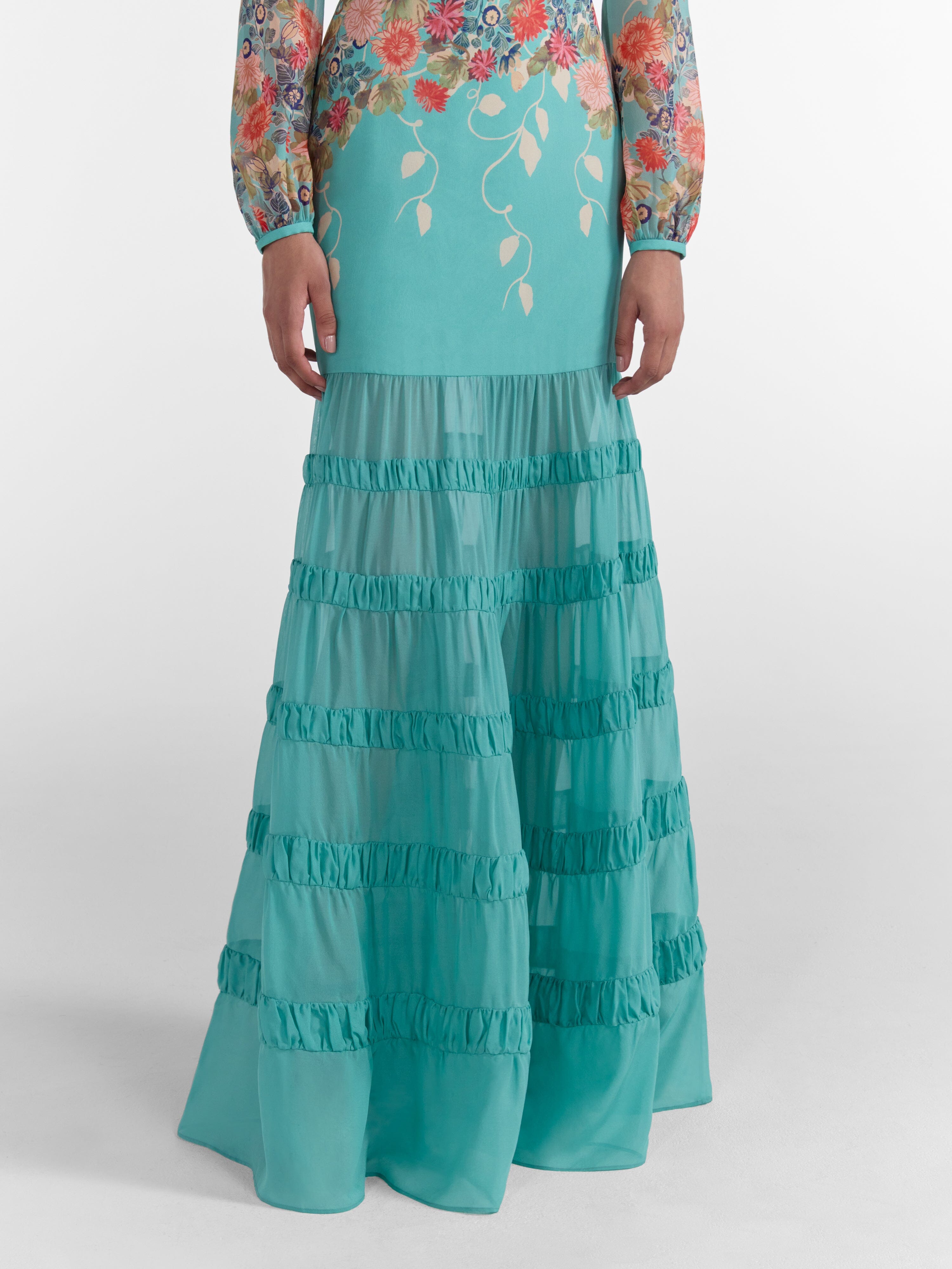 duck egg maxi dress Duck Egg Blue Linen Cotton Maxi Dress with Vintage Floral Lace Floral / XS