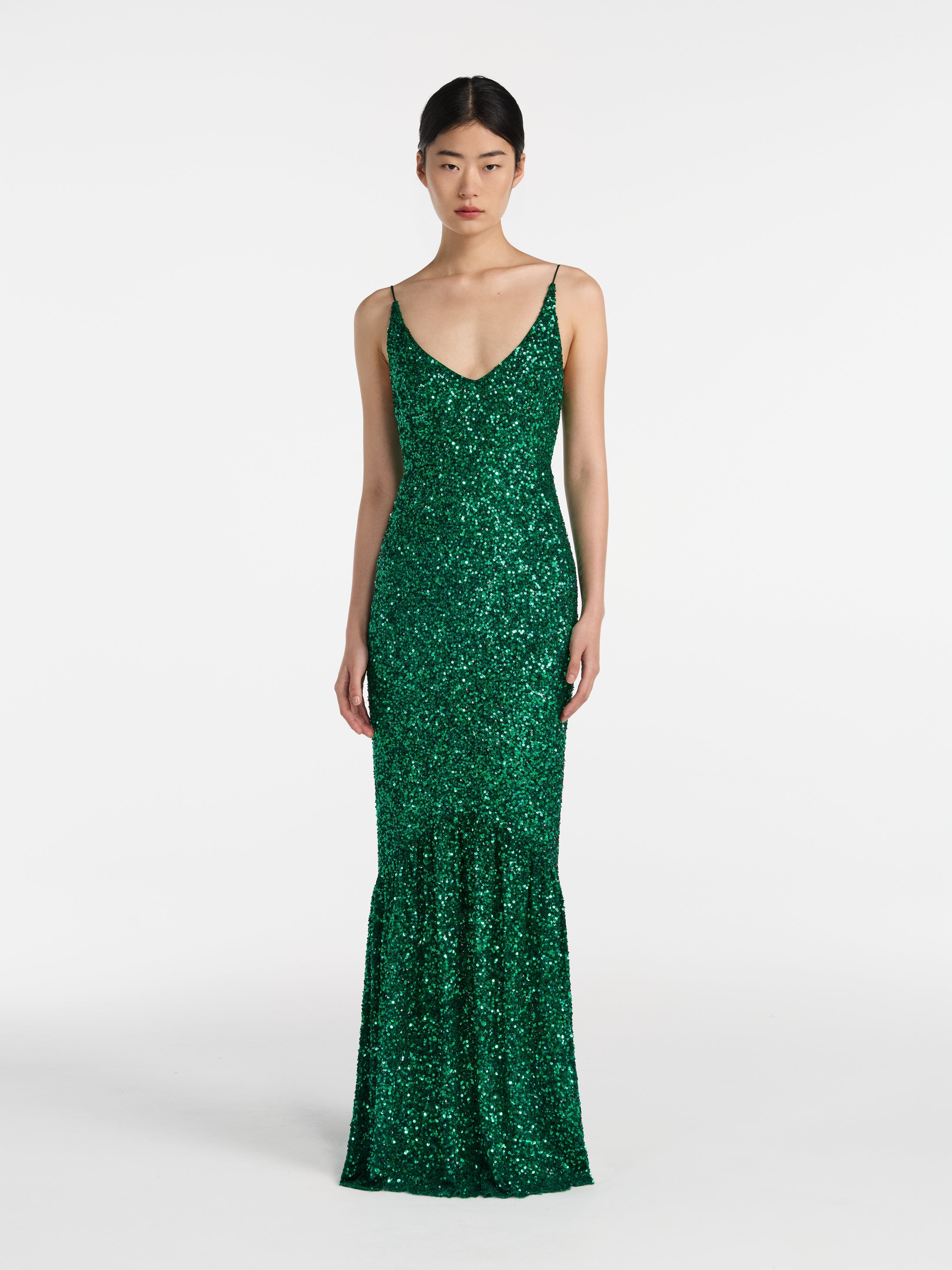 Aidan Long Dress in Emerald Green