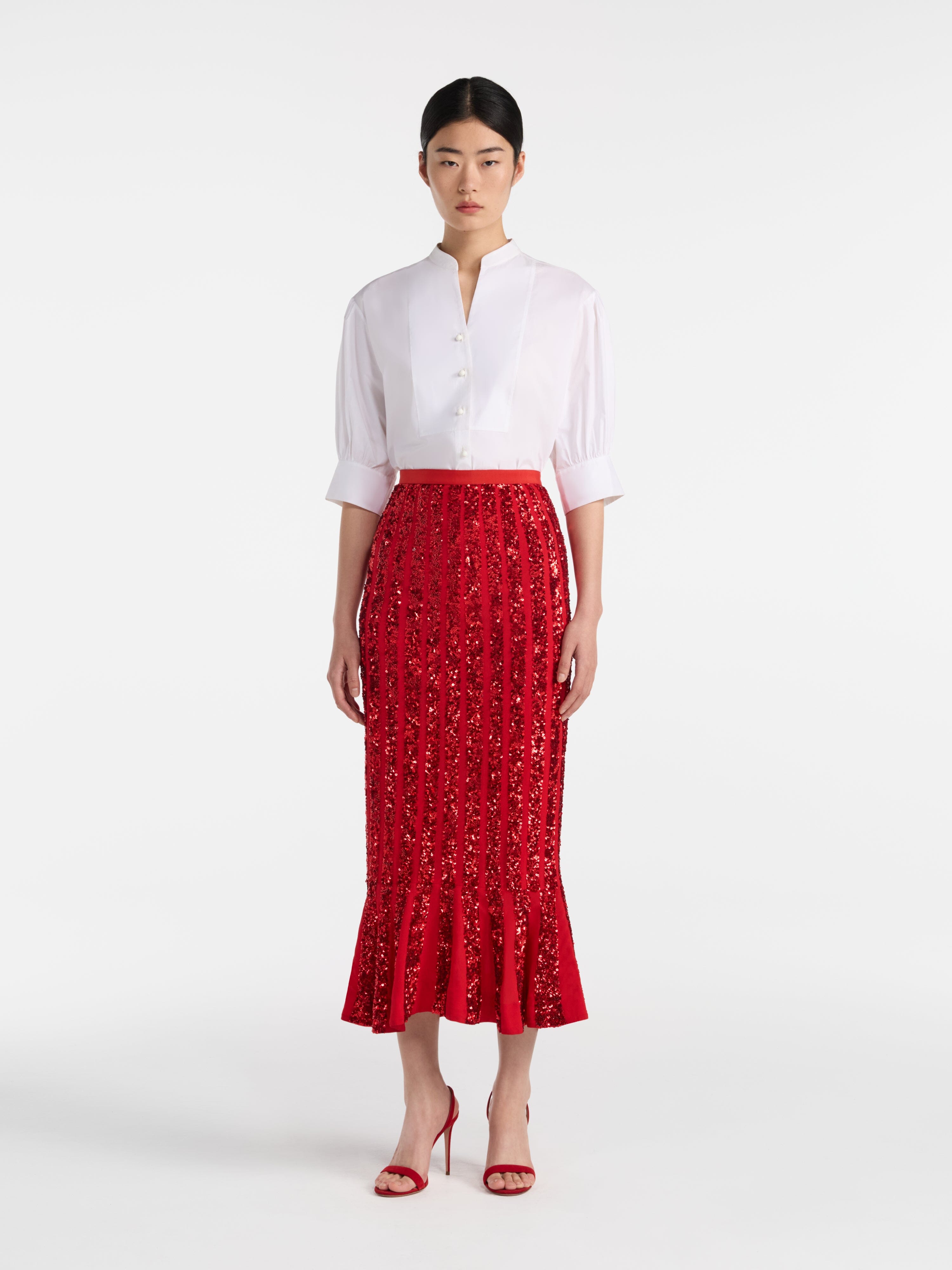 Aidan Venyx Skirt in Scarlet with Sequin Embroidery – SALONI