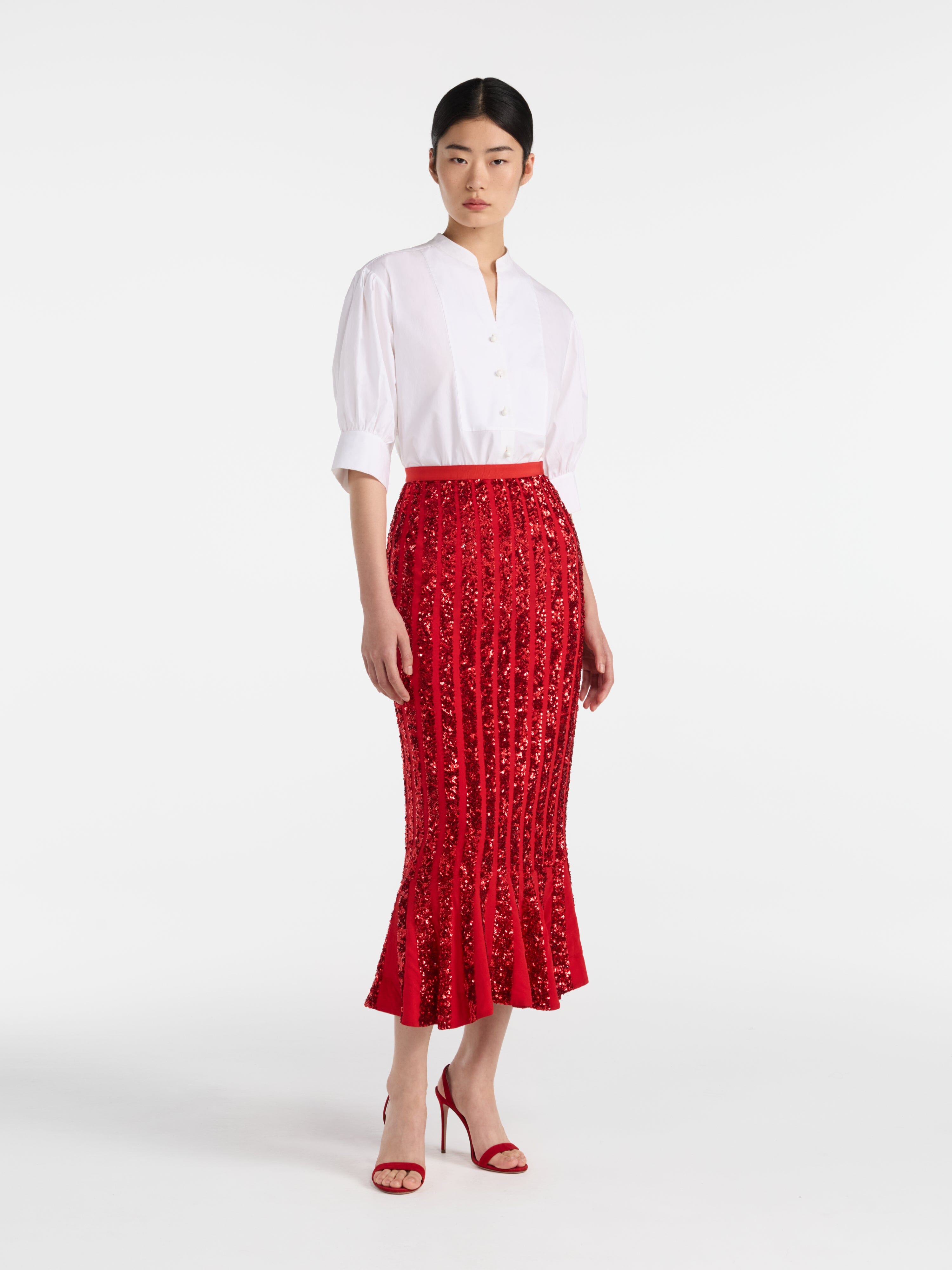 Aidan Venyx Skirt in Scarlet with Sequin Embroidery – SALONI