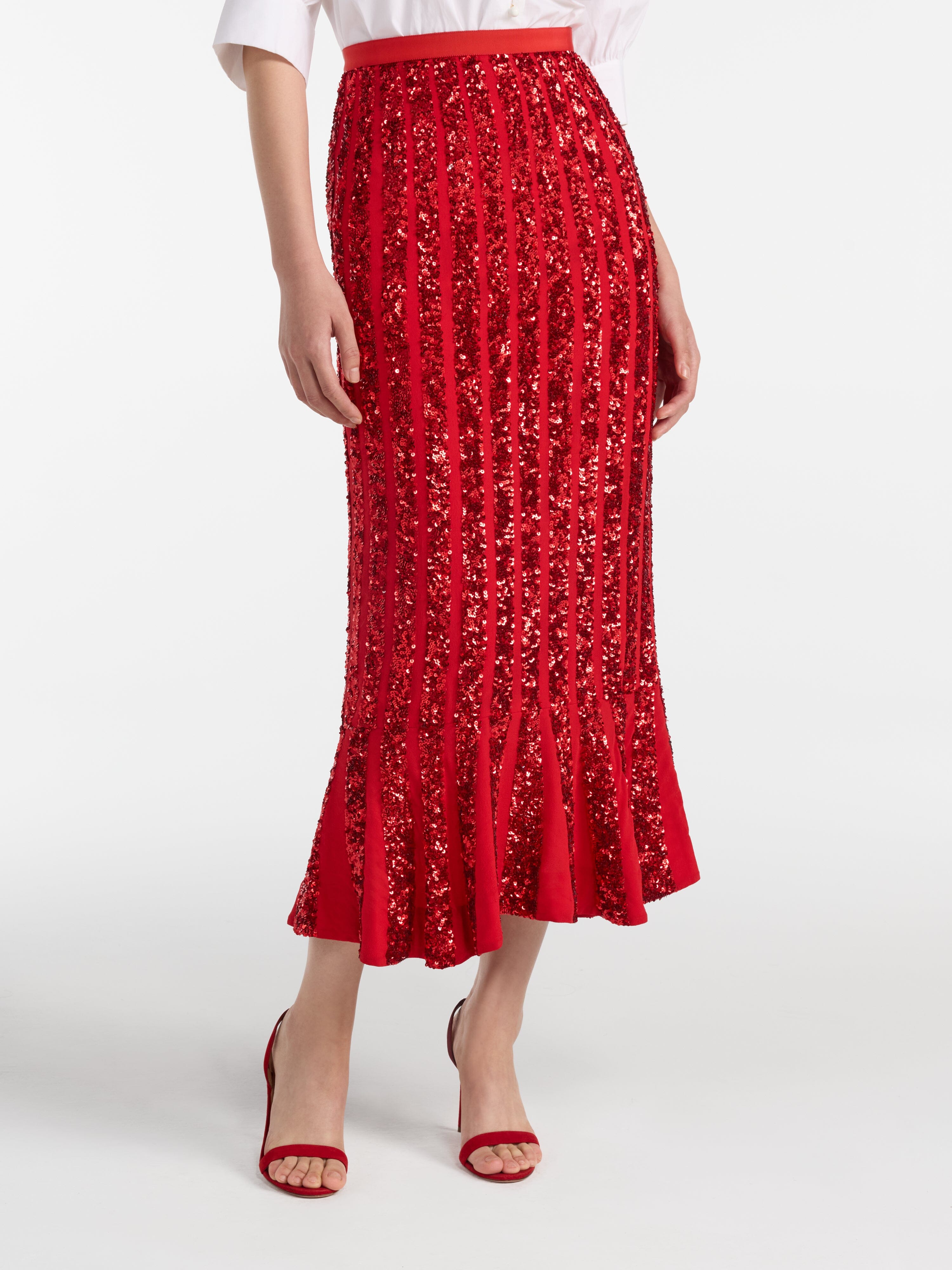 Aidan Venyx Skirt in Scarlet with Sequin Embroidery