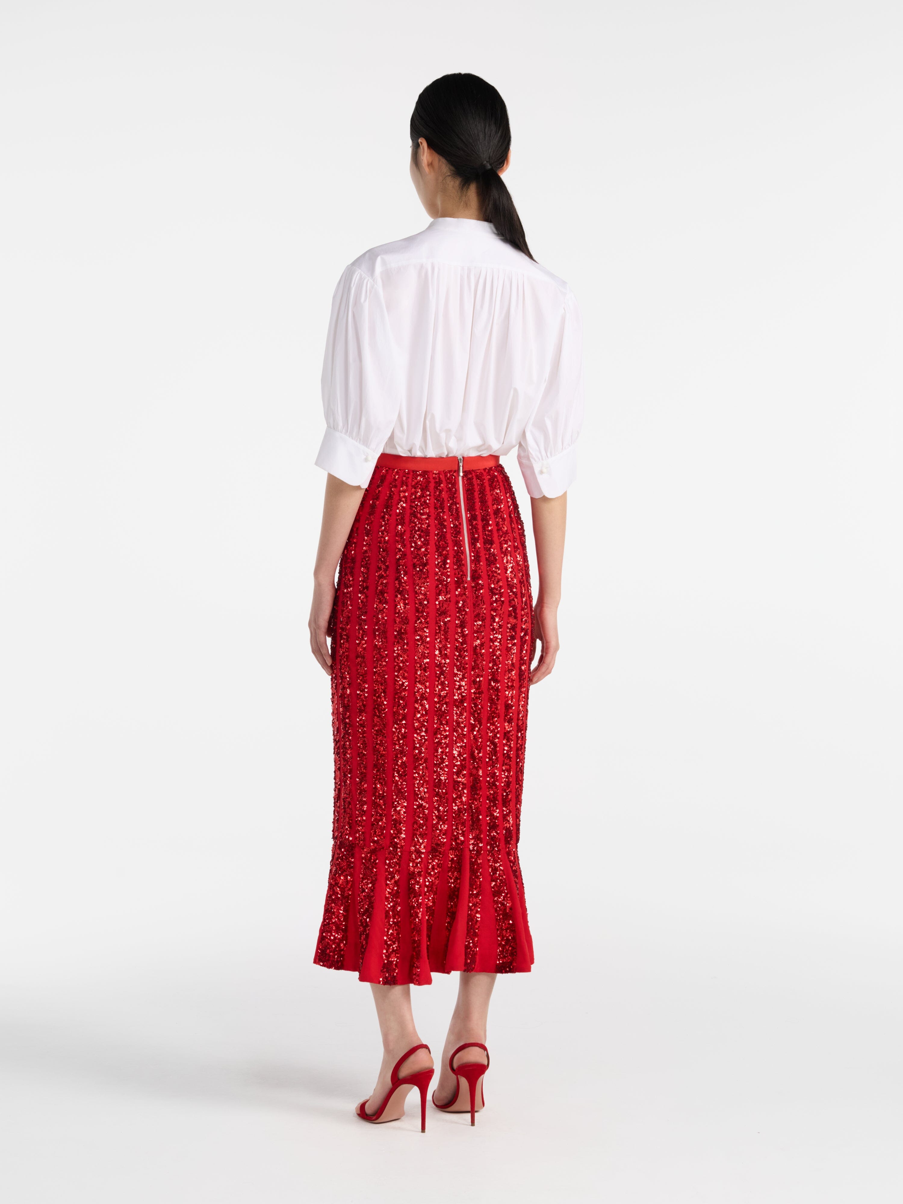 Aidan Venyx Skirt in Scarlet with Sequin Embroidery