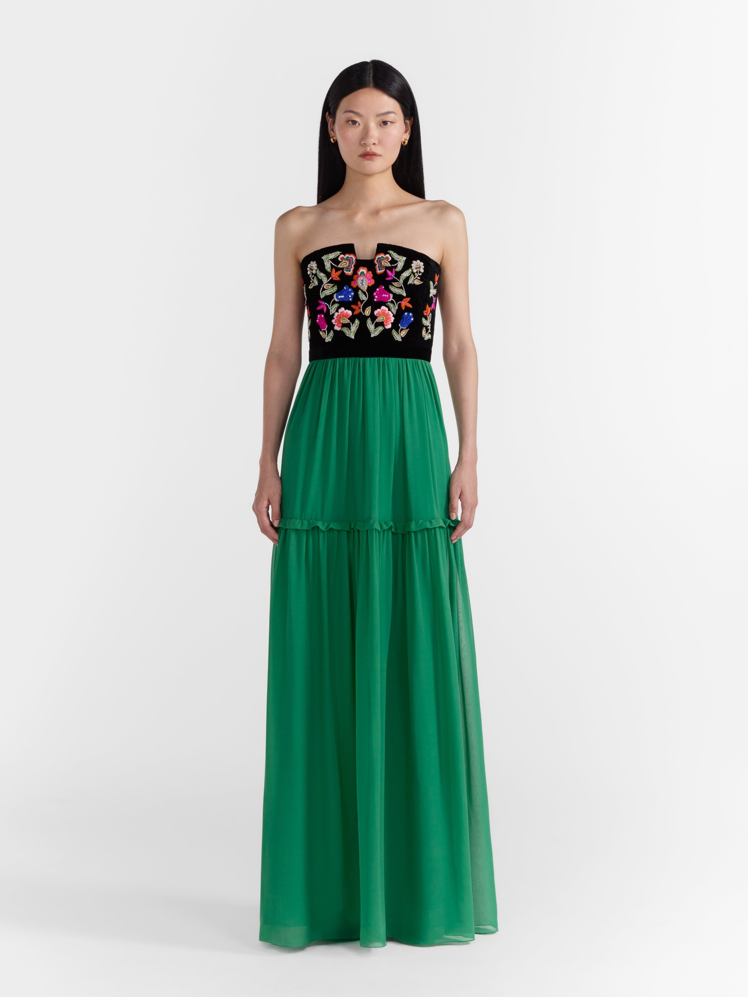 Belle B Dress in Emerald Green Embroidery