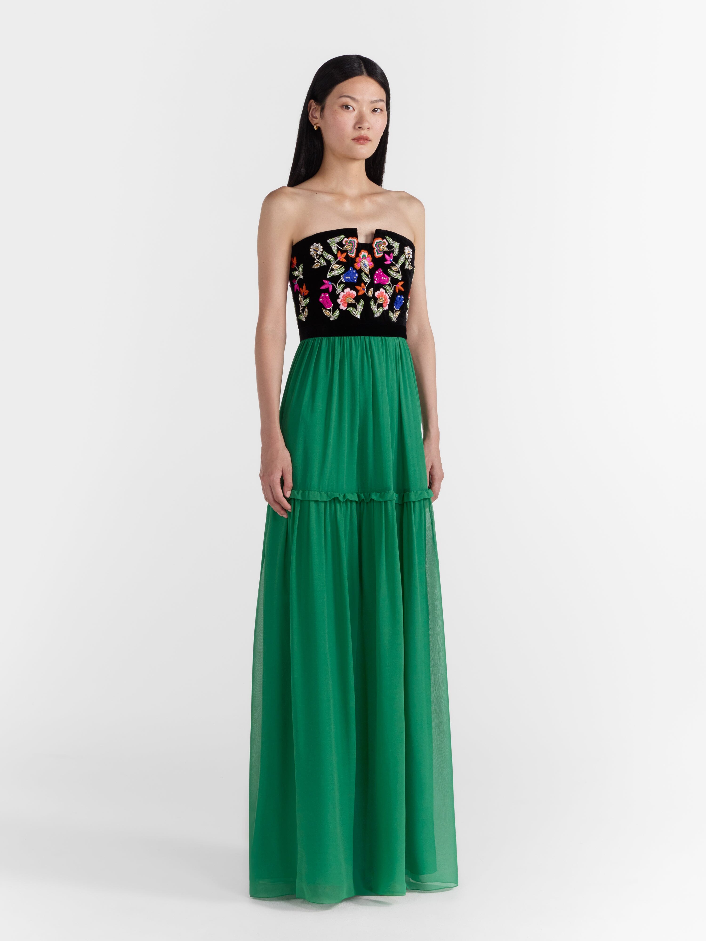 Belle B Dress in Emerald Green Embroidery