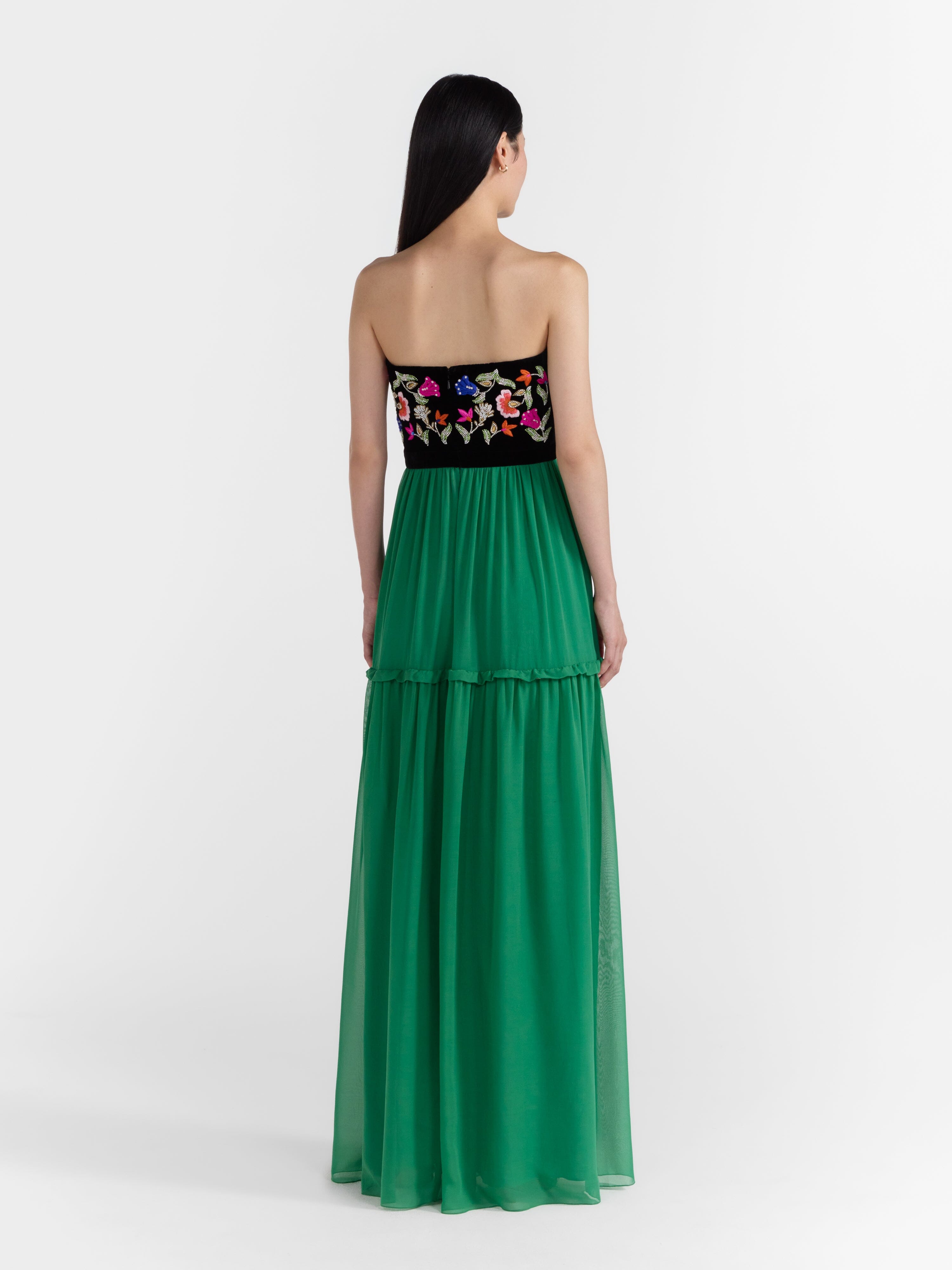 Belle B Dress in Emerald Green Embroidery