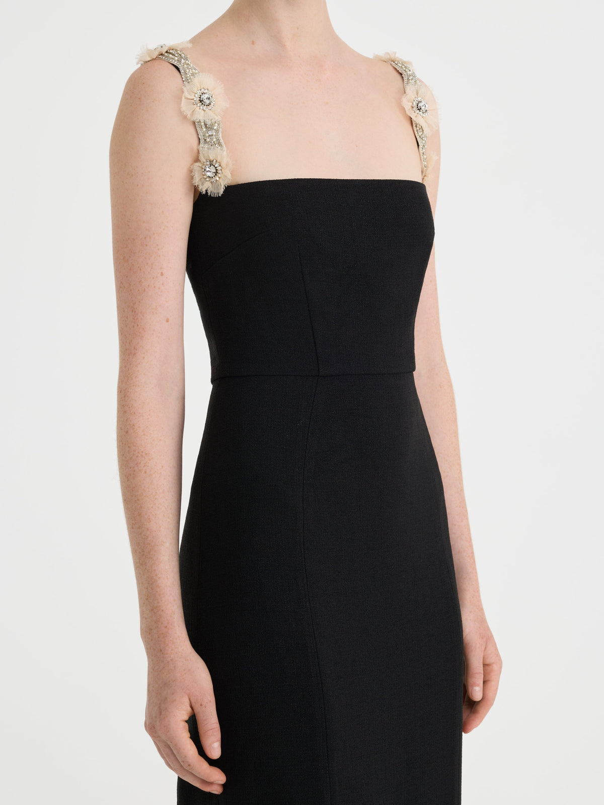 Bora Long C Dress in Black Rosette Embroidery