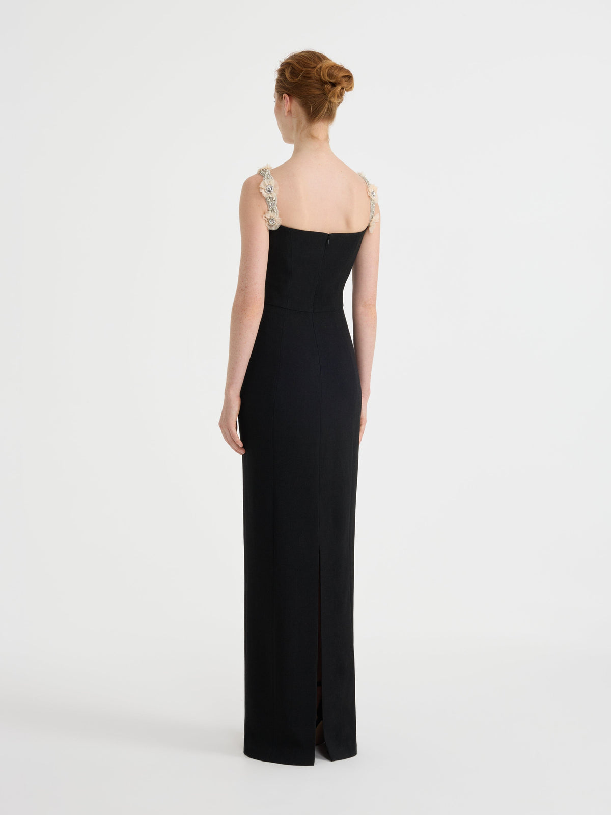 Bora Long C Dress in Black Rosette Embroidery