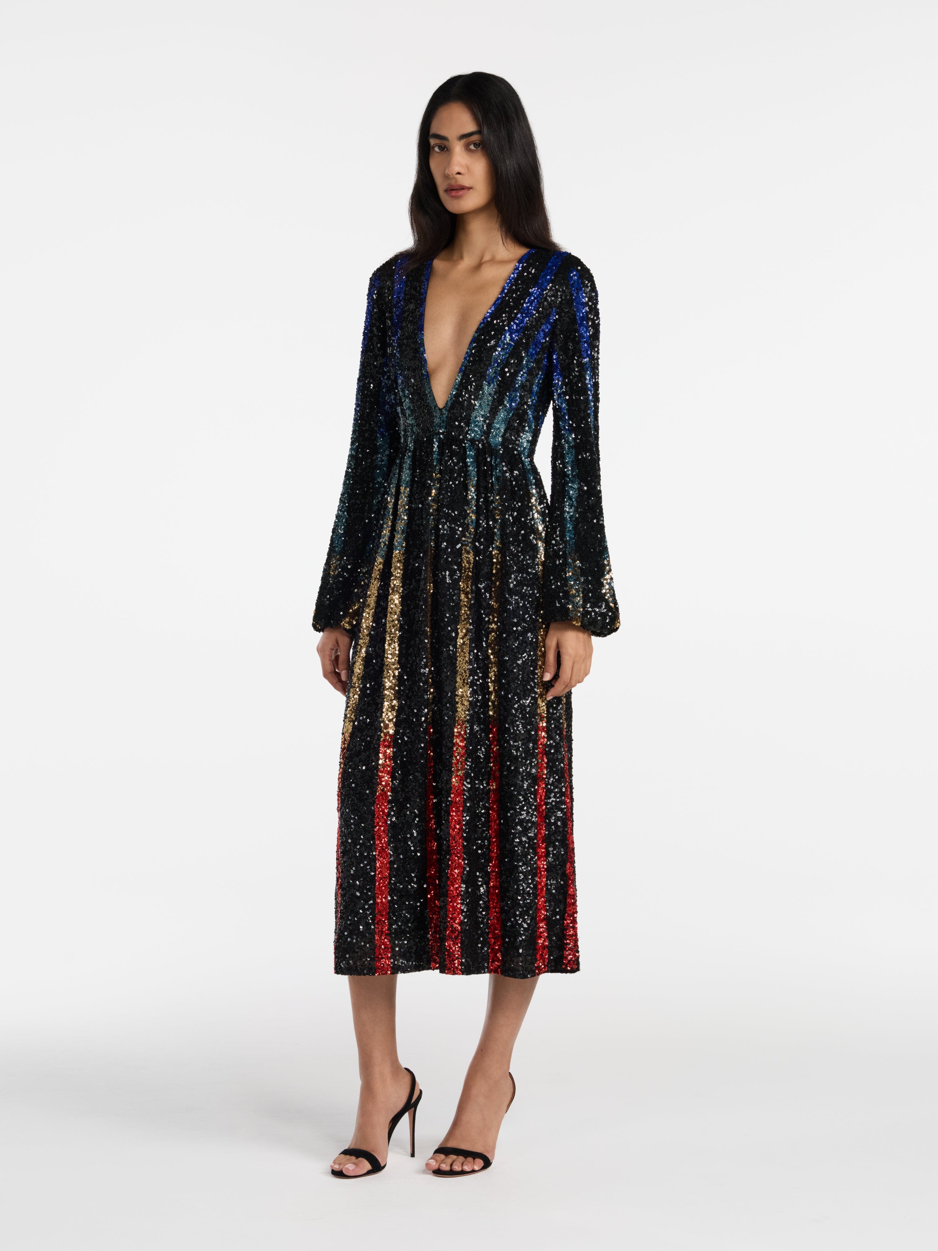 Camille B Dress Rainbow Stripe Sequin