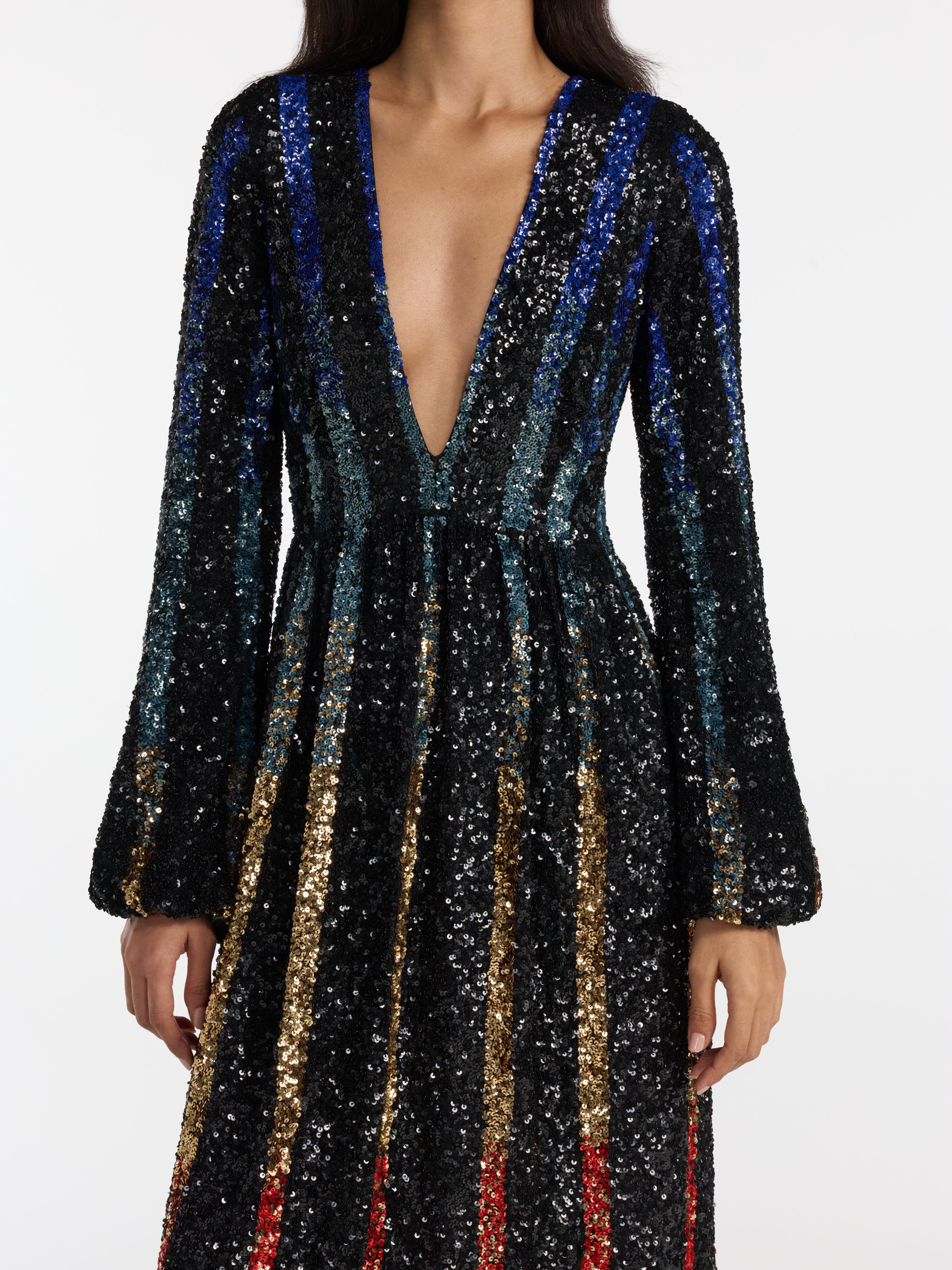 Camille B Dress Rainbow Stripe Sequin