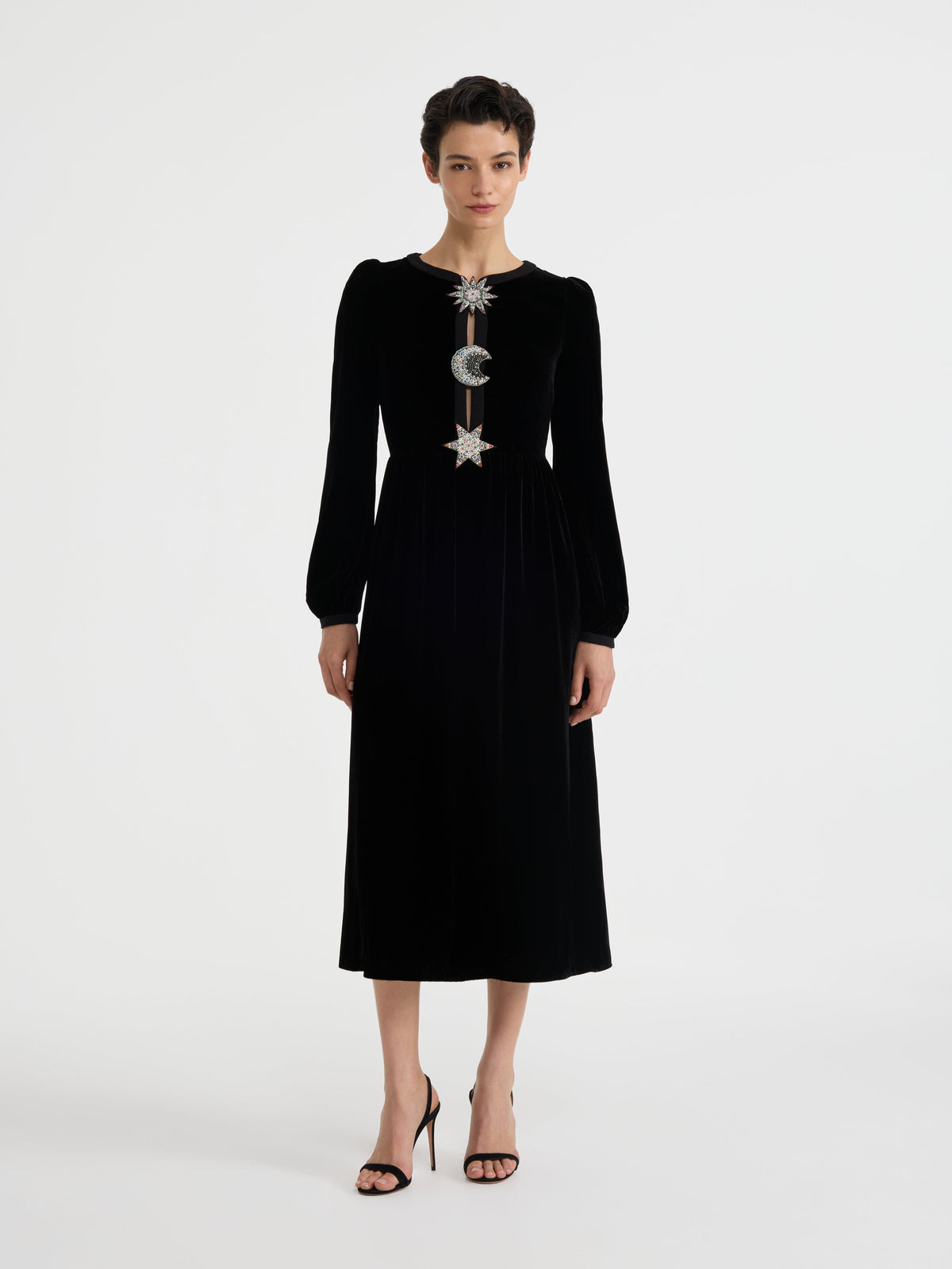 Camille Embellished Sun Moon Star Dress in Black