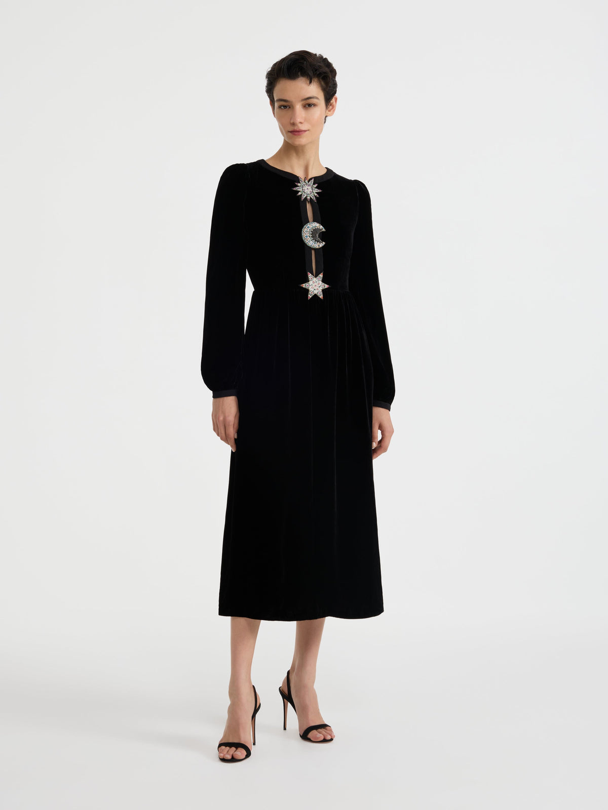 Camille Embellished Sun Moon Star Dress in Black