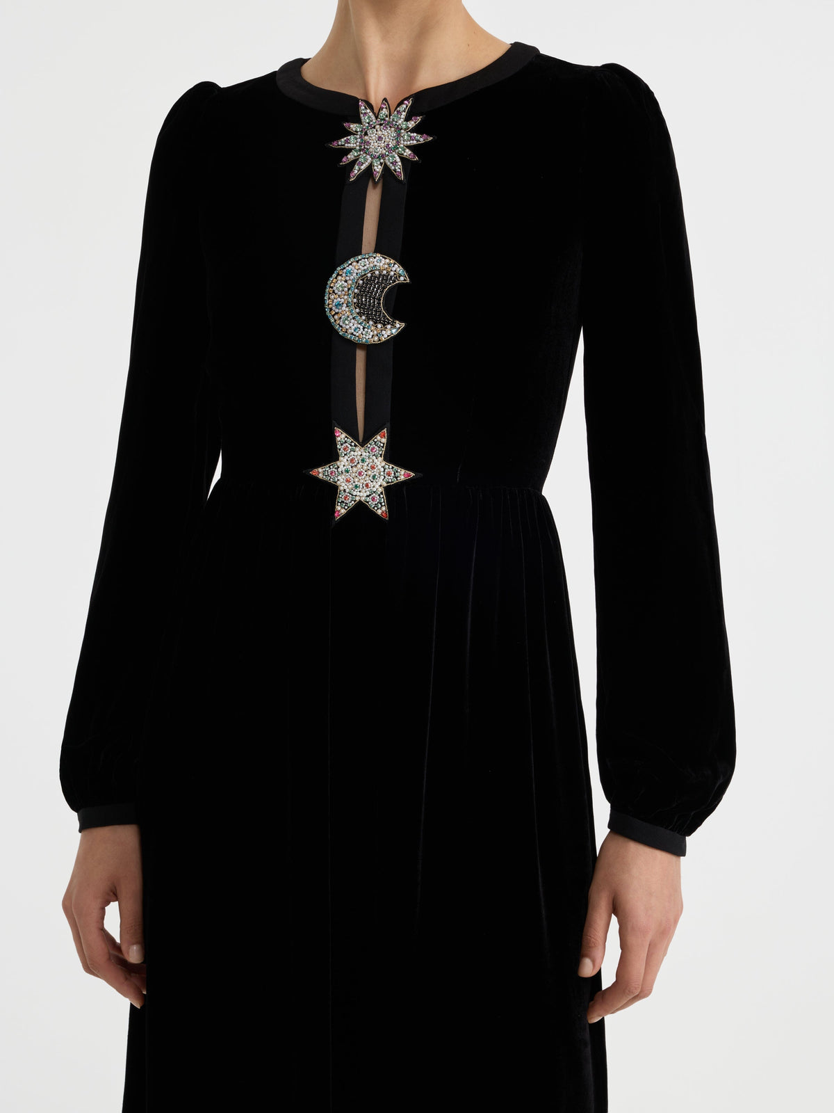 Camille Embellished Sun Moon Star Dress in Black