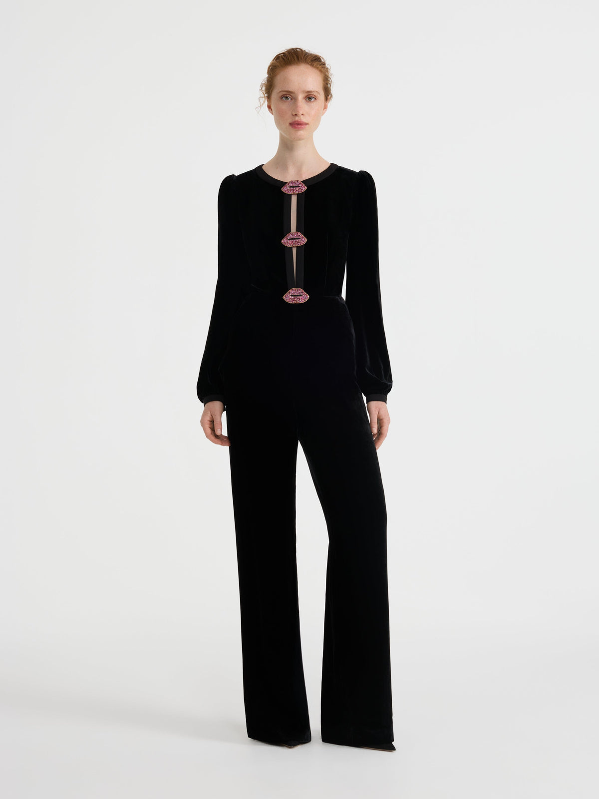Camille Bows Jumpsuit in Black Valentine Lip