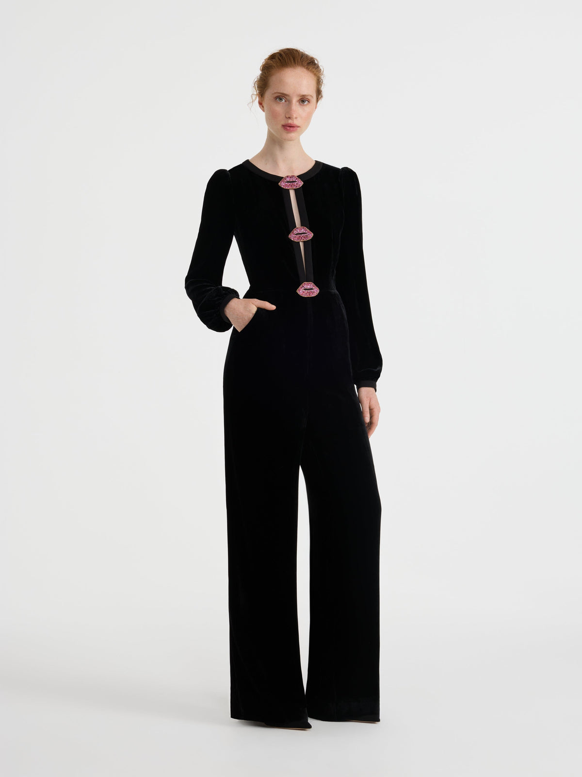 Camille Bows Jumpsuit in Black Valentine Lip
