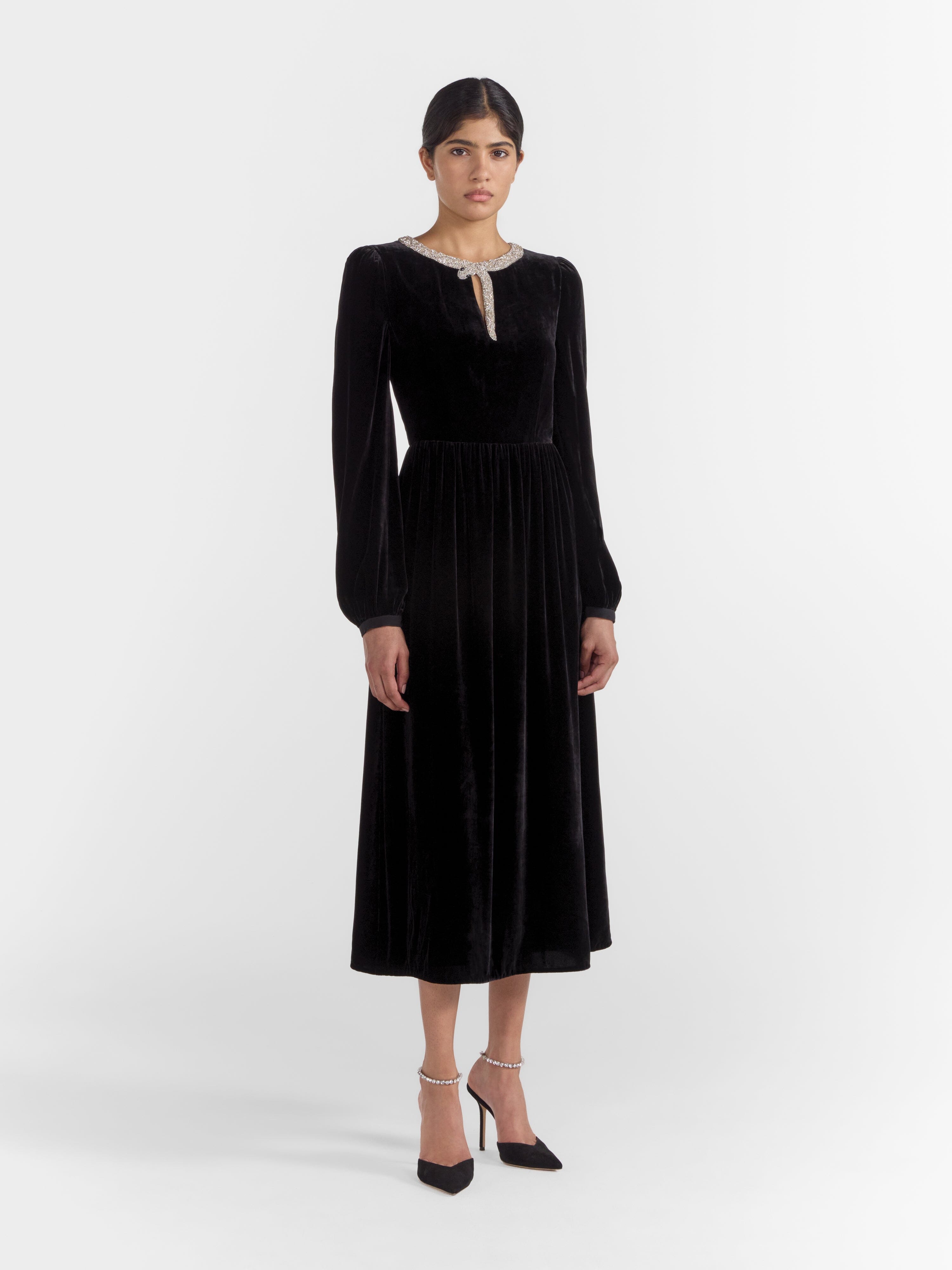 Camille D Dress in Black Serpentine Embroidery