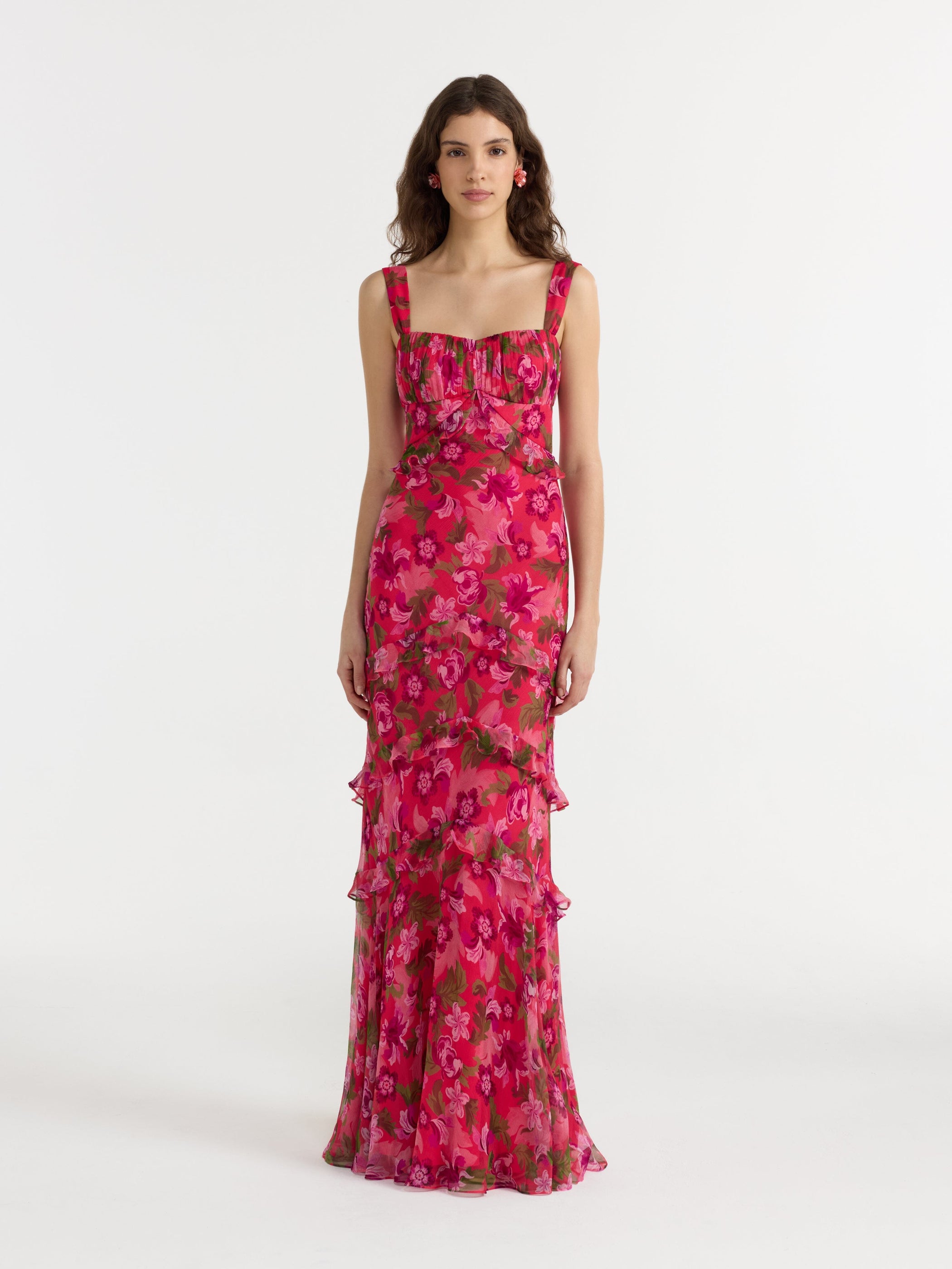saloni chandra silk ruffled dress SALONI Chandra Ruffled Pliss Silk-Georgette Maxi Dress