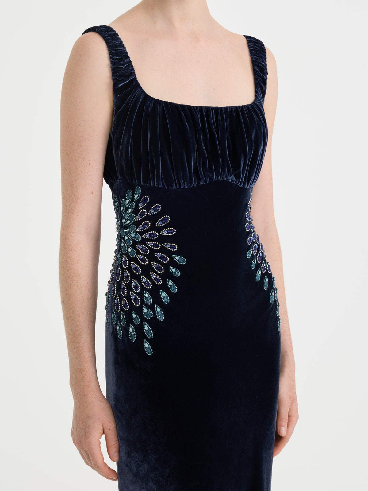 Chantal Long B Dress in Dark Navy Rays Embroidery