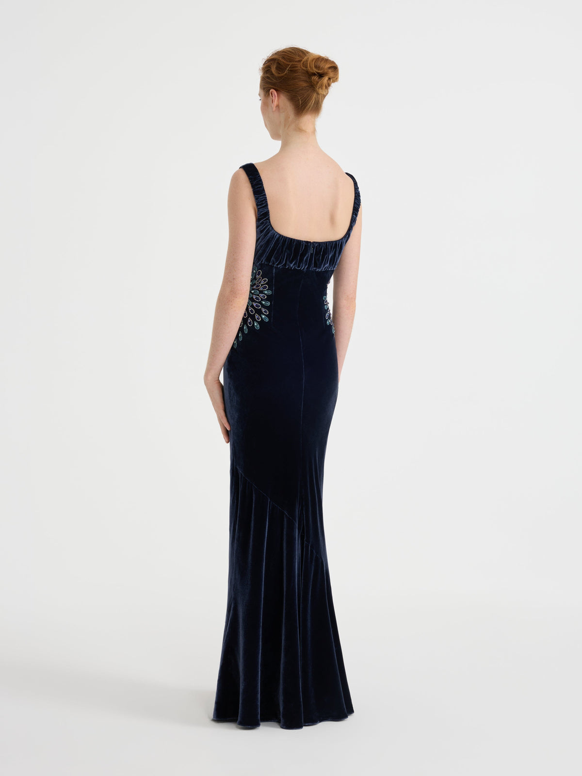 Chantal Long B Dress in Dark Navy Rays Embroidery