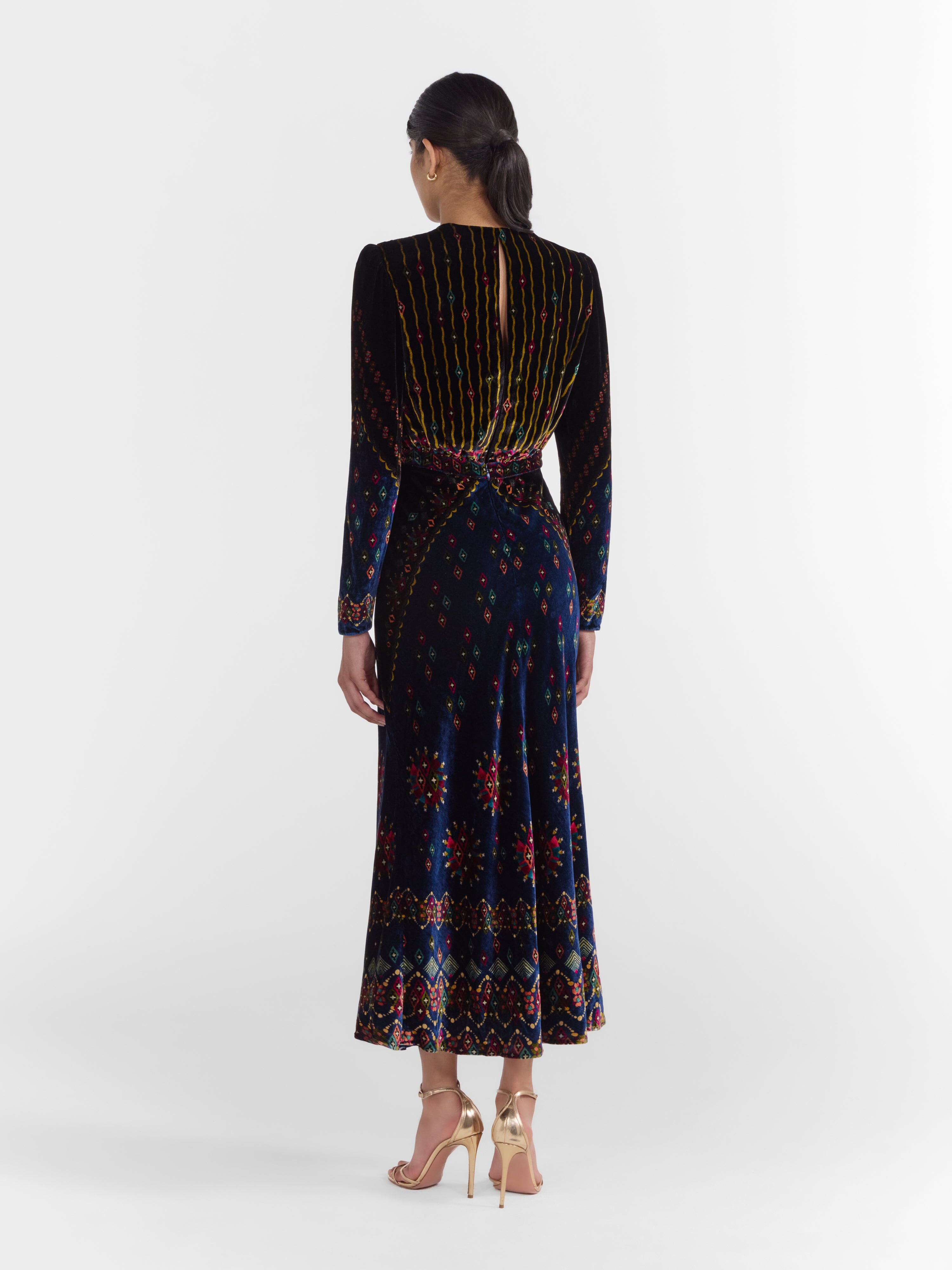 Claudia Midi Velvet Dress in Jewel Rays