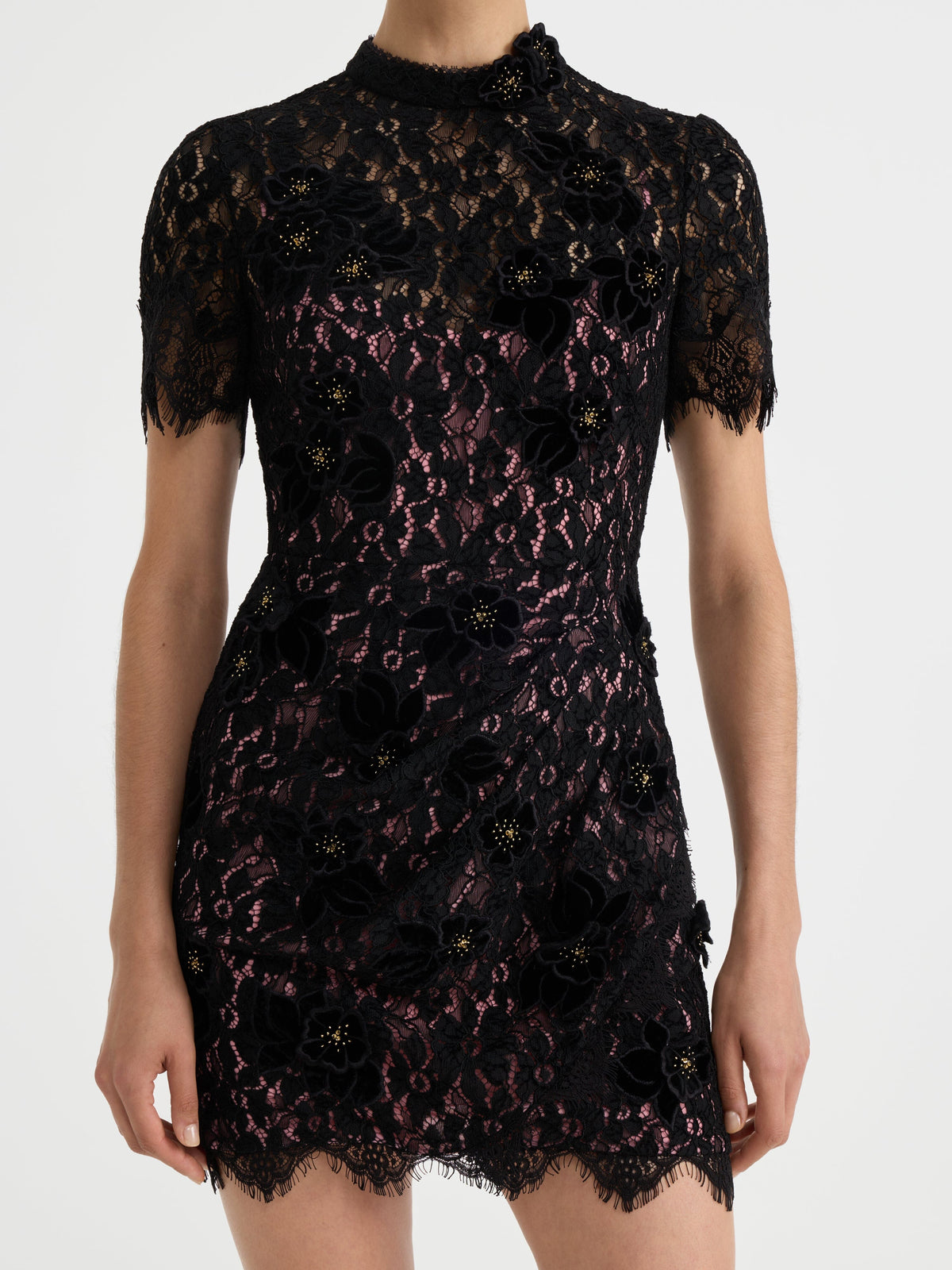 Draped Min C Dress in Black Blossom Embroidery