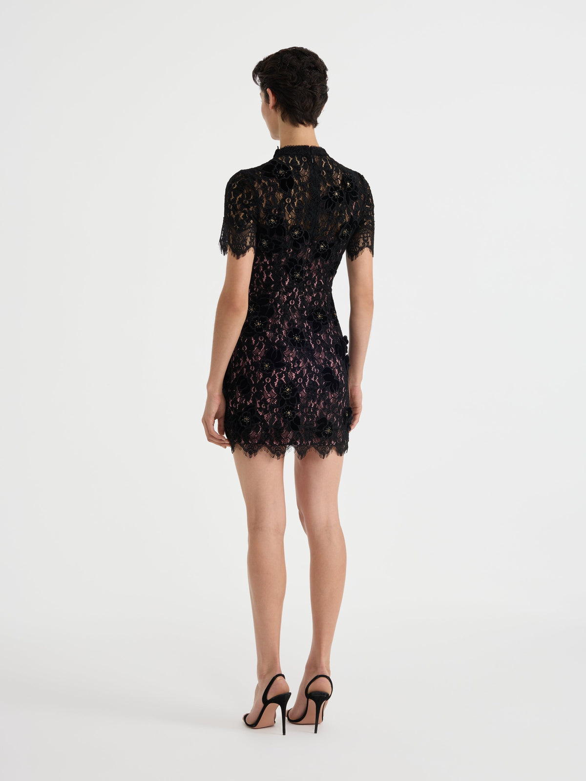 Draped Min C Dress in Black Blossom Embroidery