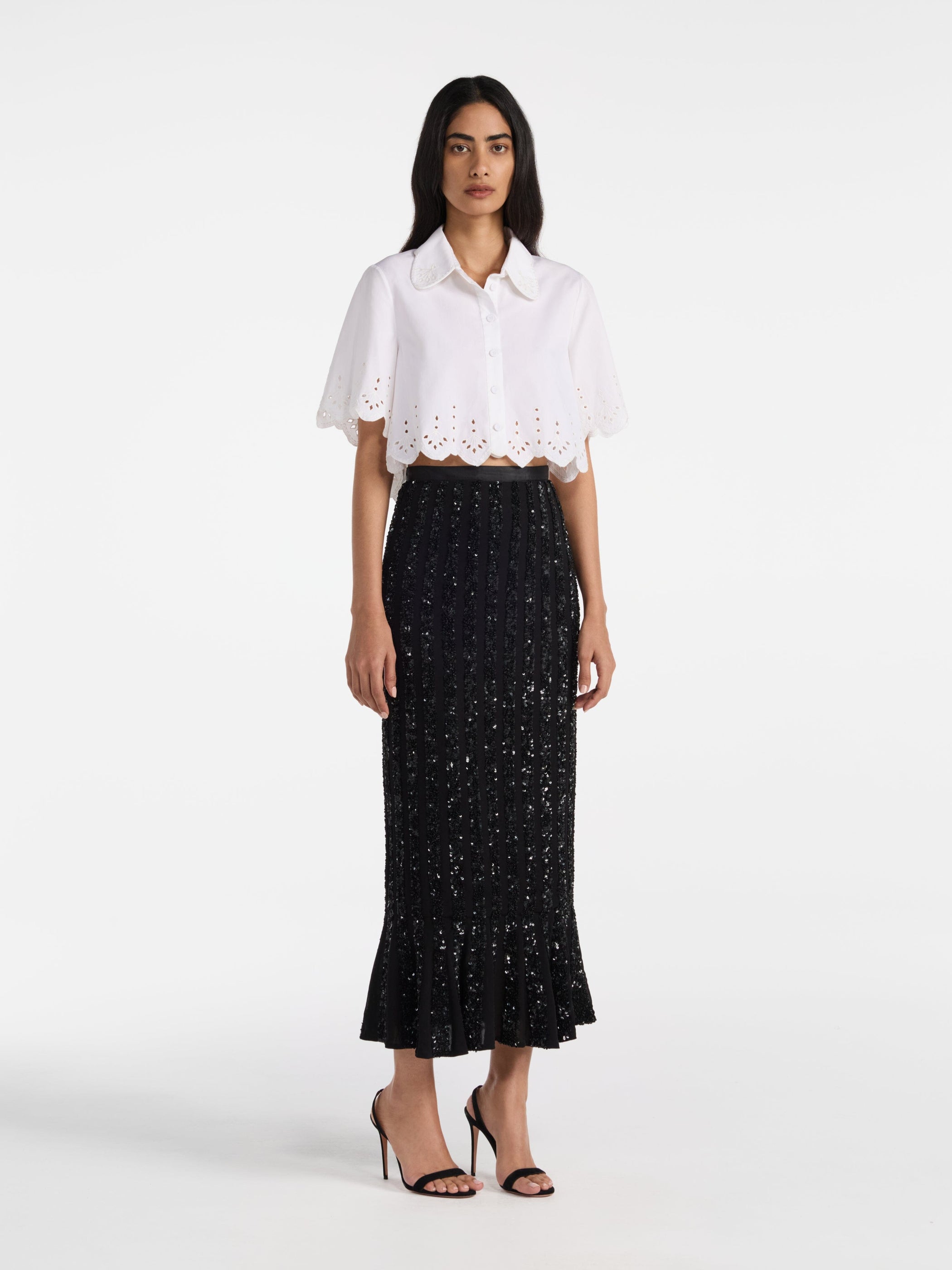 Dree Crop Shirt in White Ray Embroidery