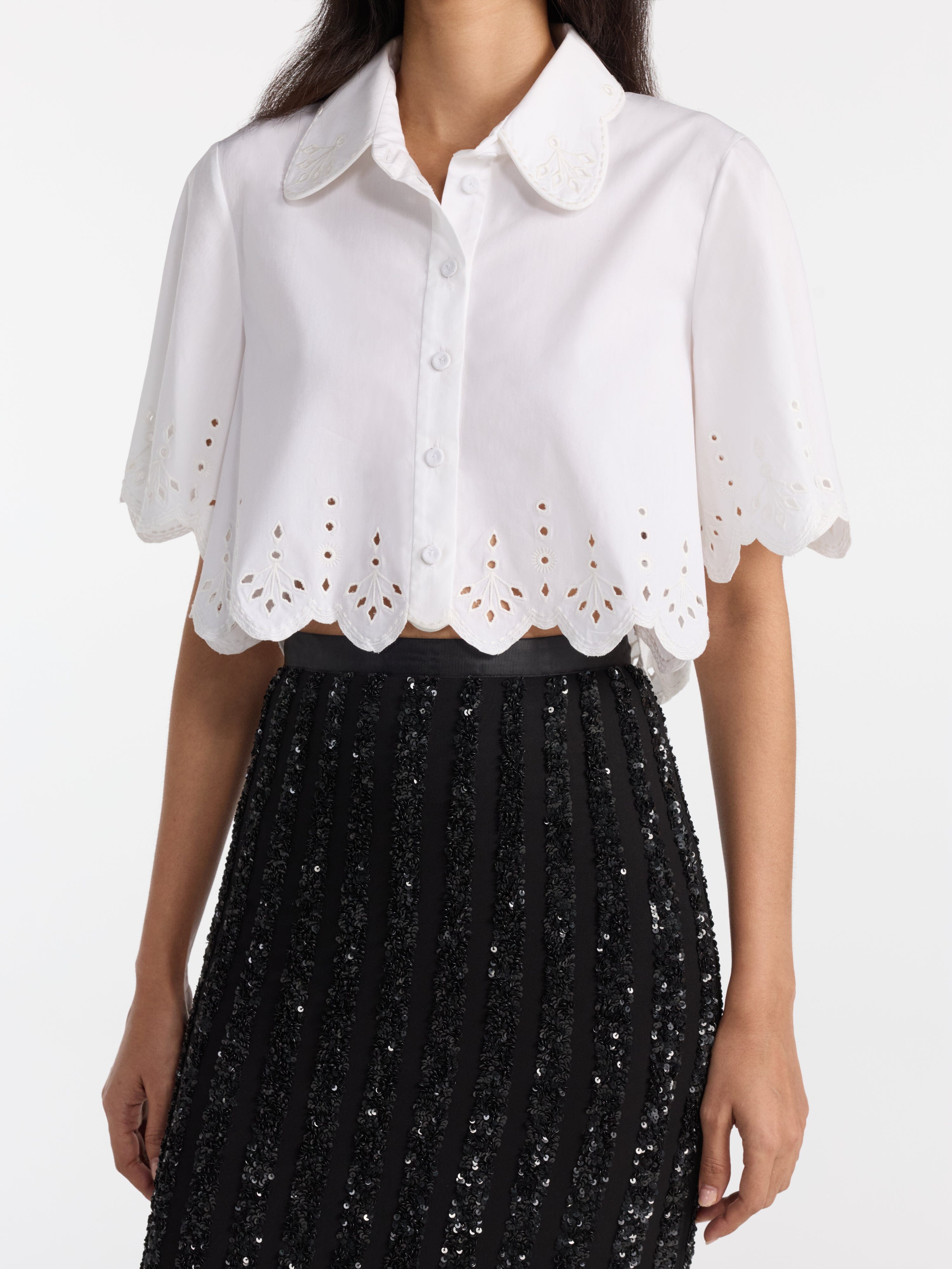 Dree Crop Shirt in White Ray Embroidery