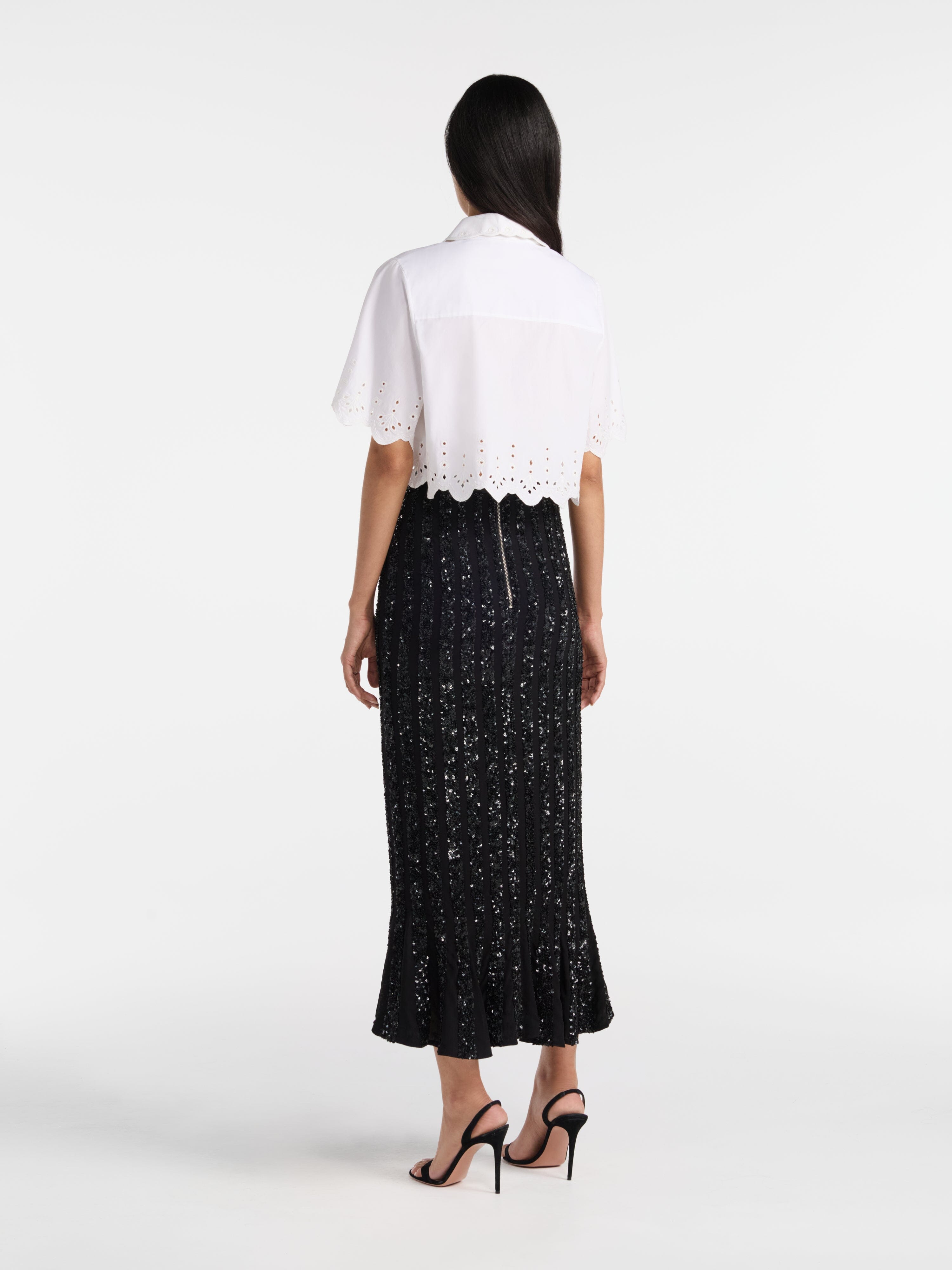 Dree Crop Shirt in White Ray Embroidery