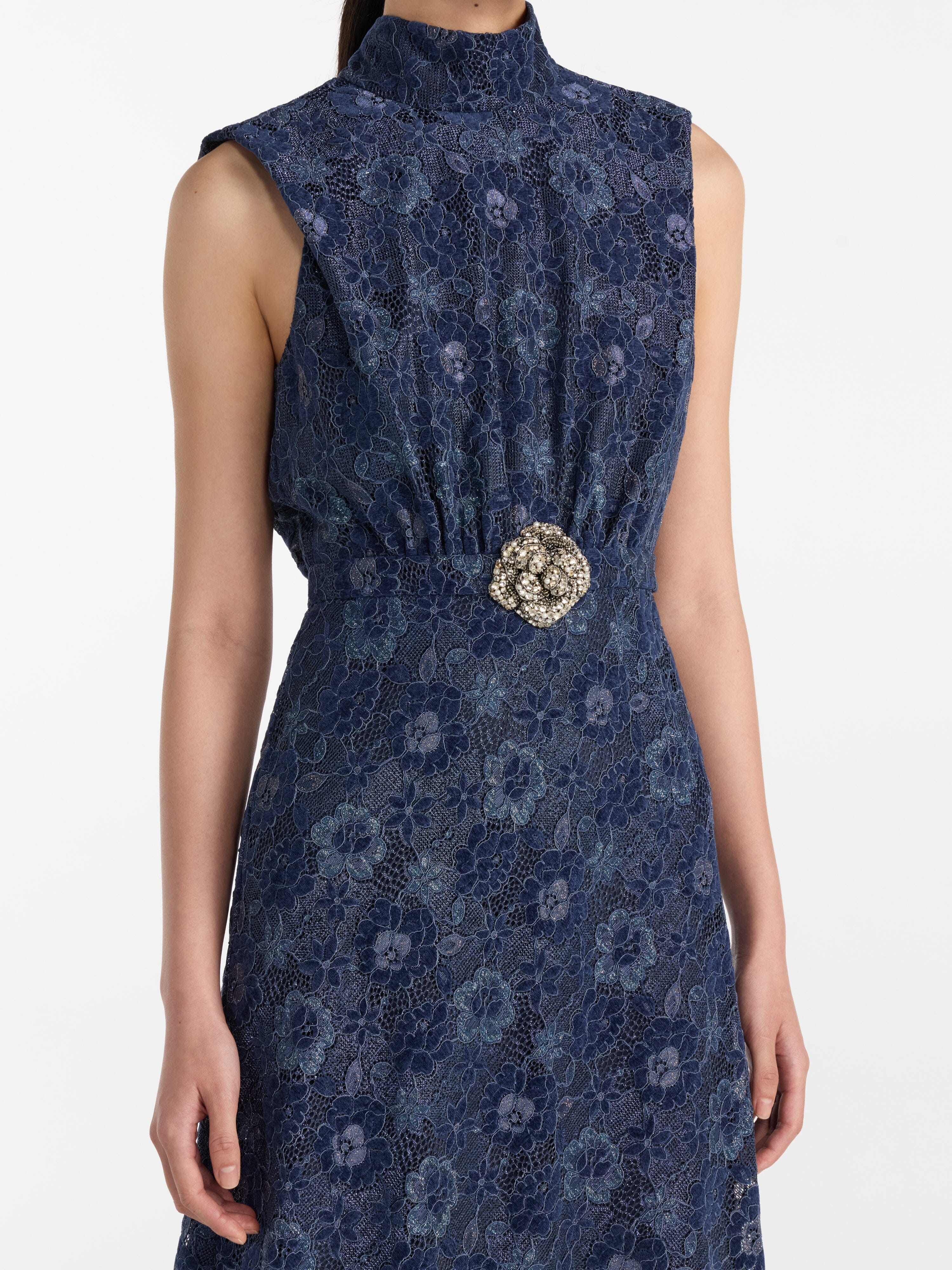 Fleur Lace Dress in Metallic Navy