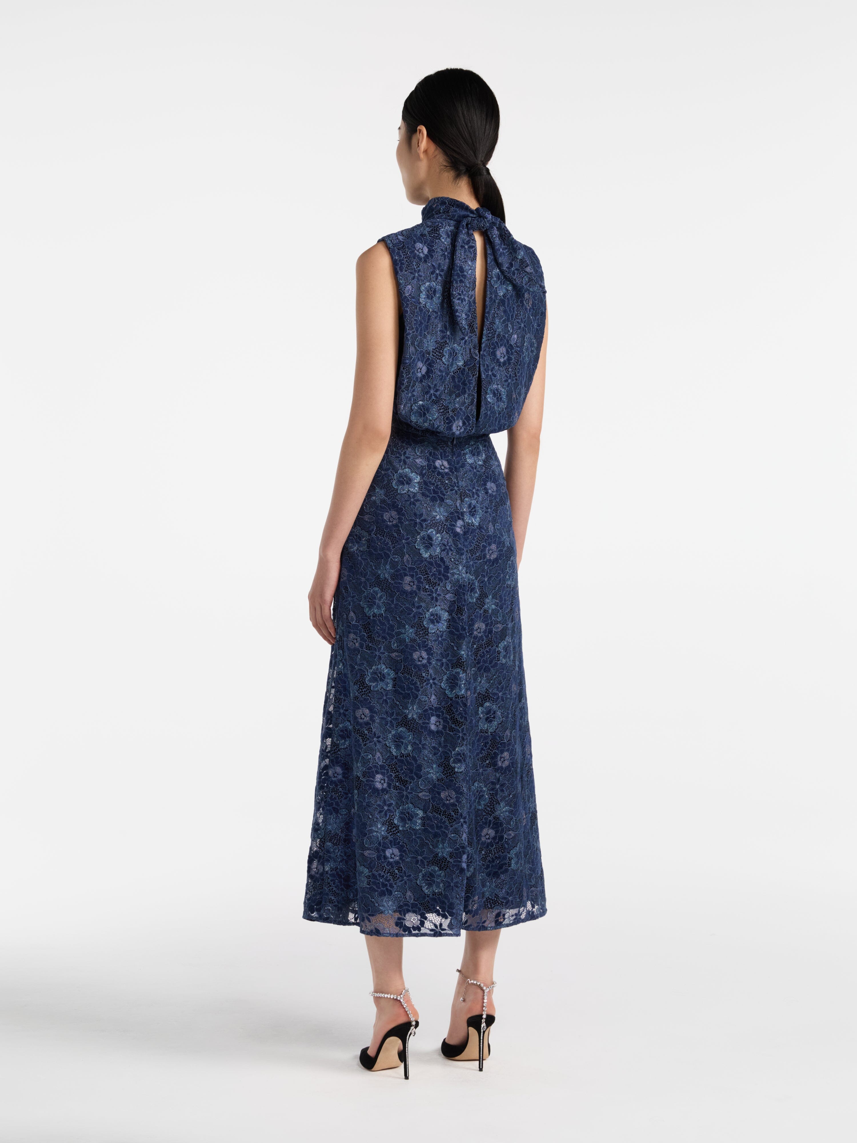 Fleur Lace Dress in Metallic Navy