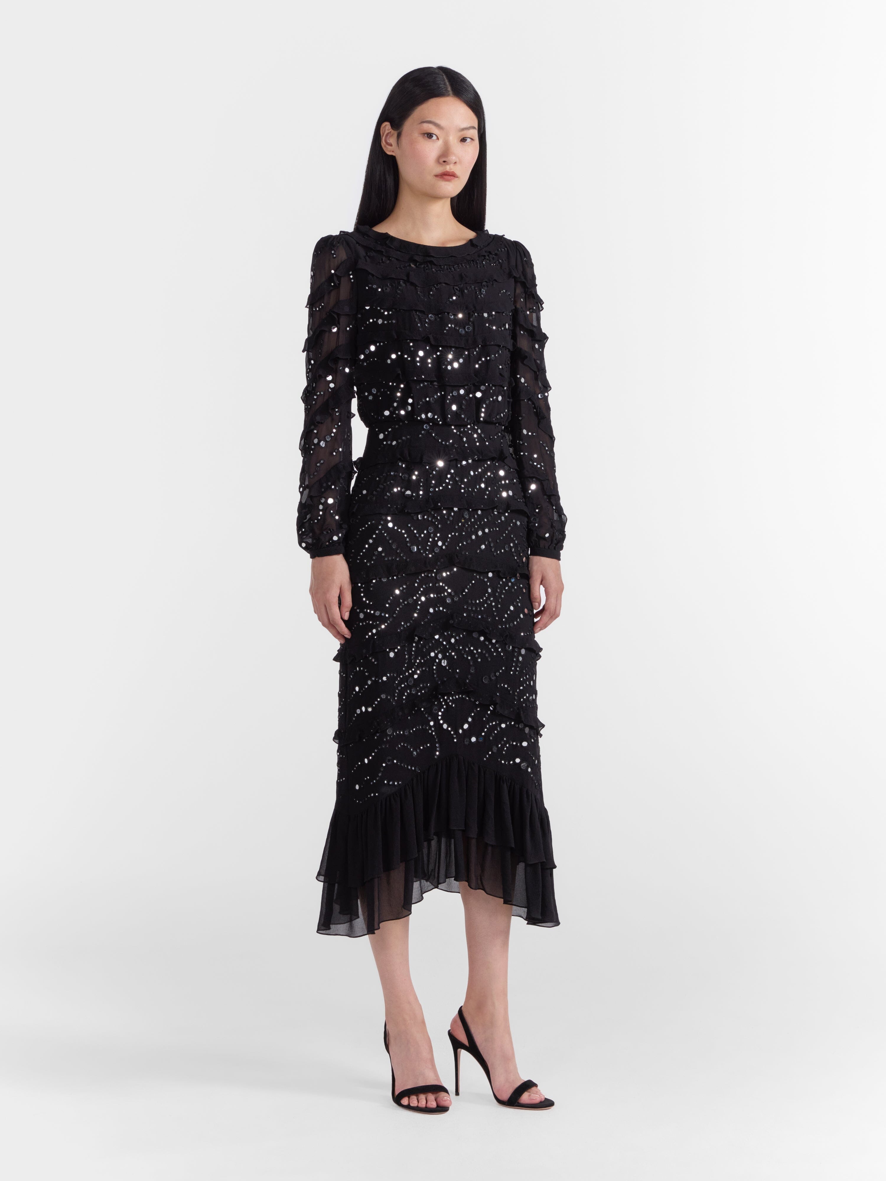 Venyx Isa D Dress in Black Mirror Embriodery