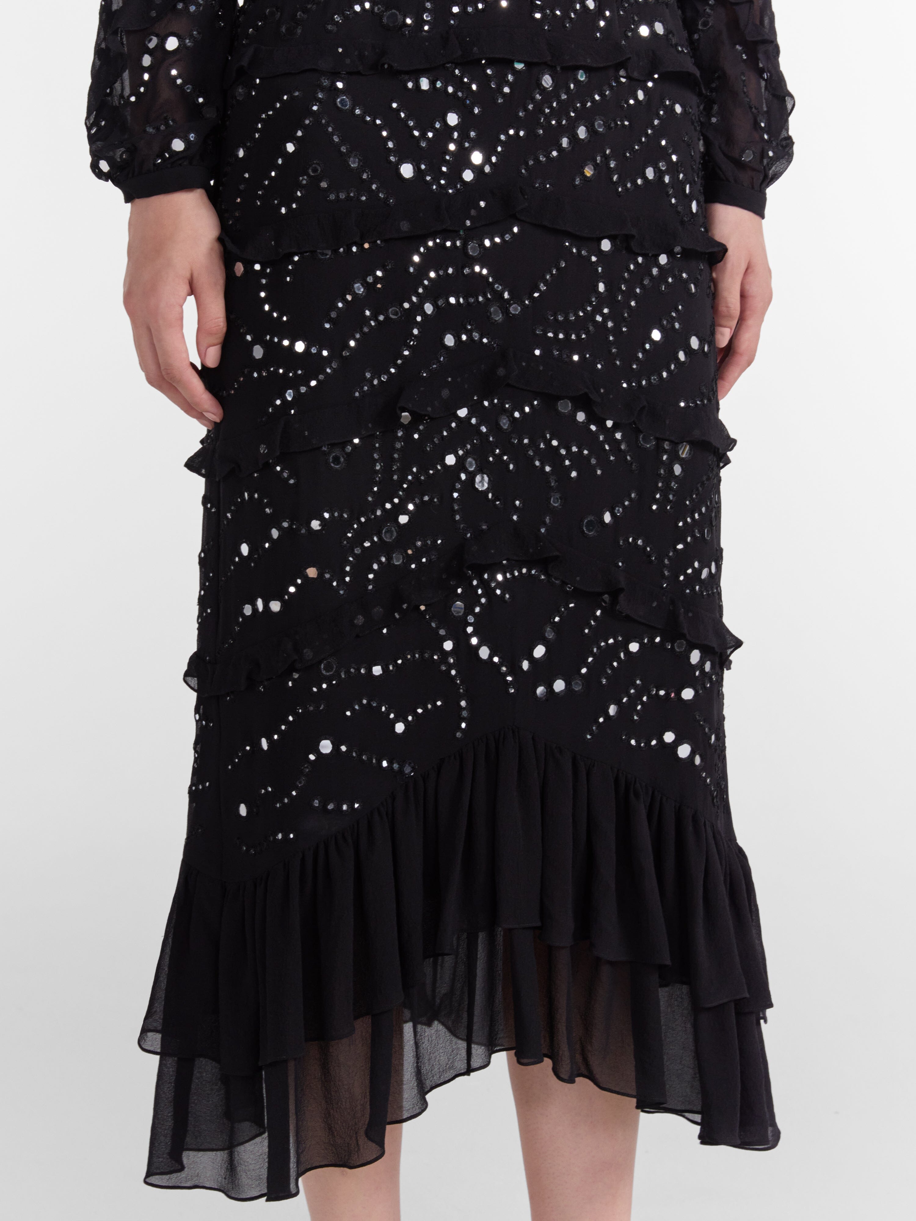 Venyx Isa D Dress in Black Mirror Embriodery