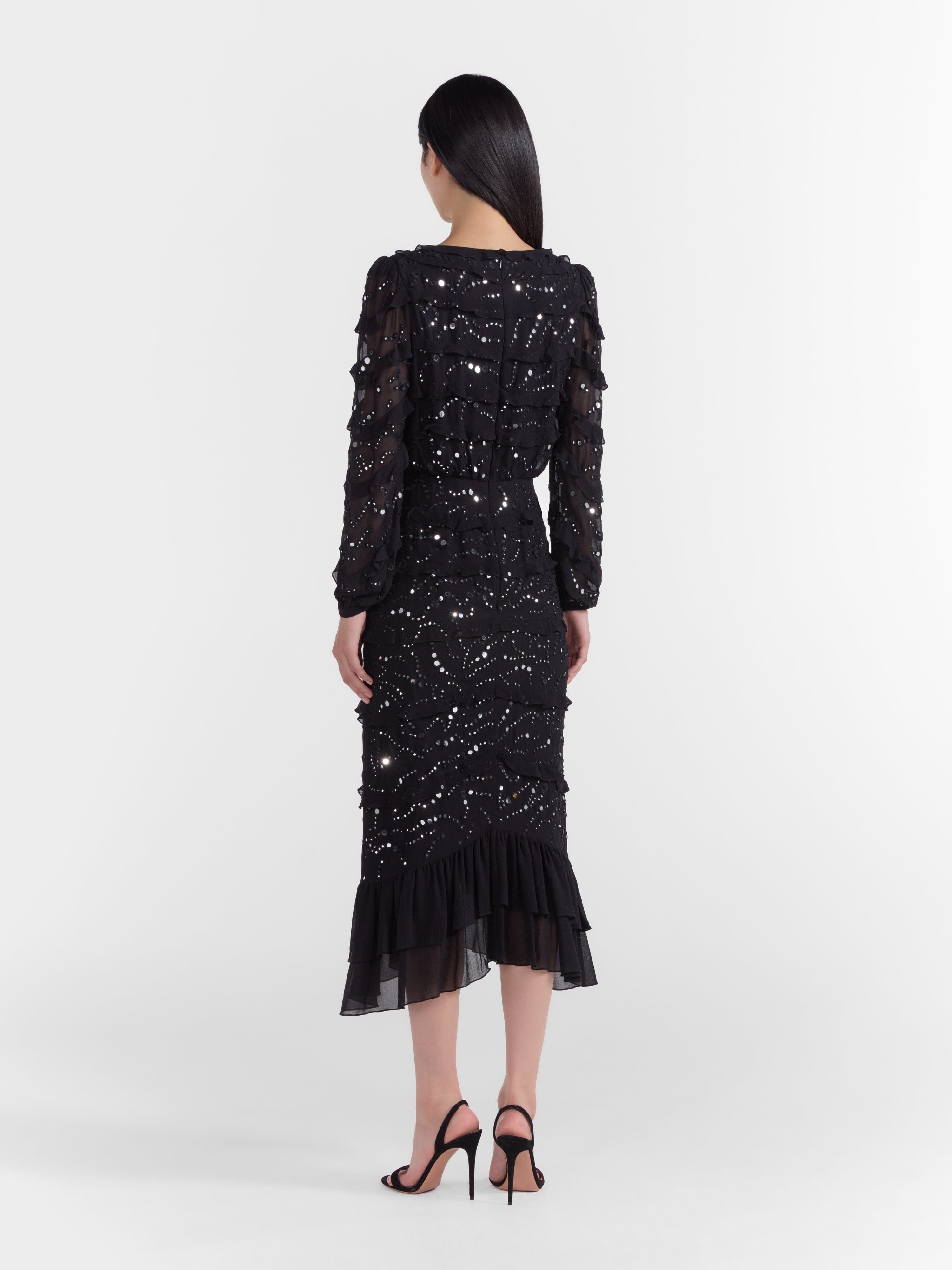 Venyx Isa D Dress in Black Mirror Embriodery