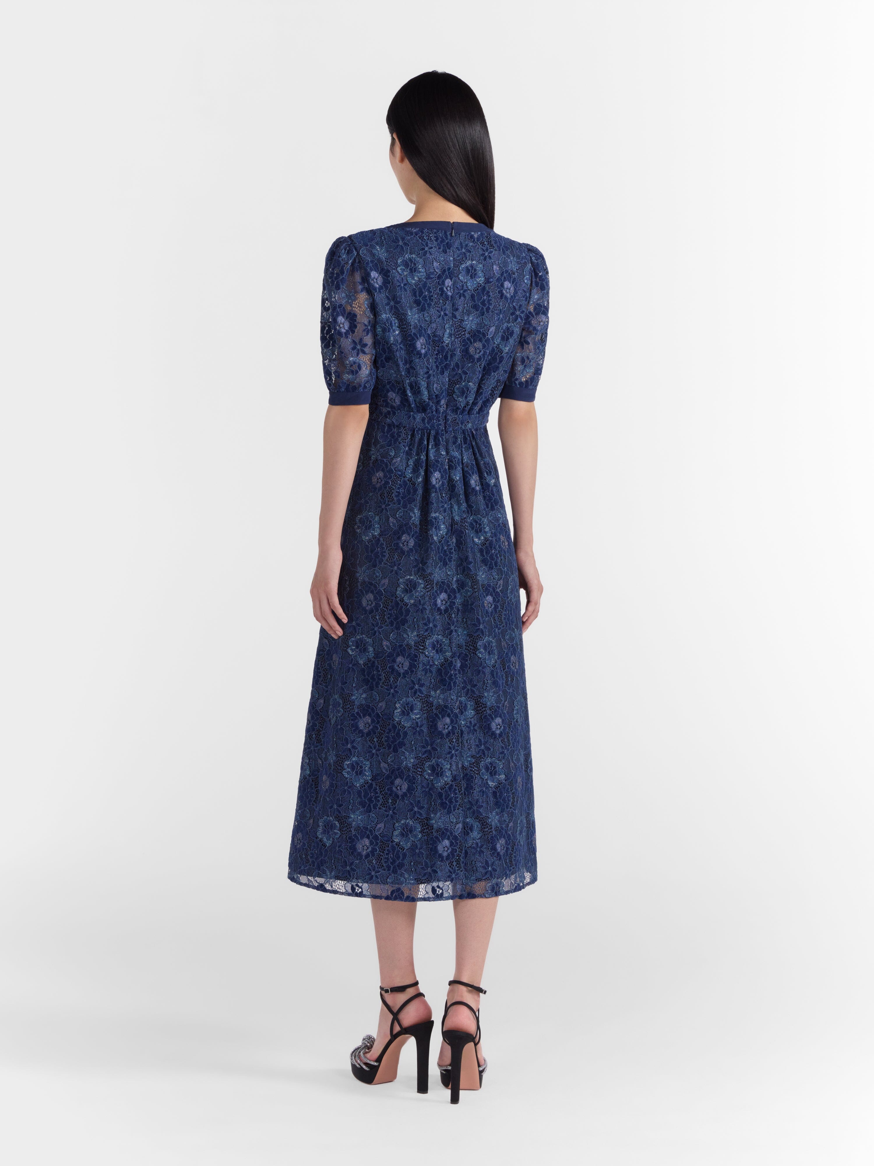 saloni metallic dress Saloni Tabitha Embellished Metallic Velvet Midi Dress - Women - Black Dresses