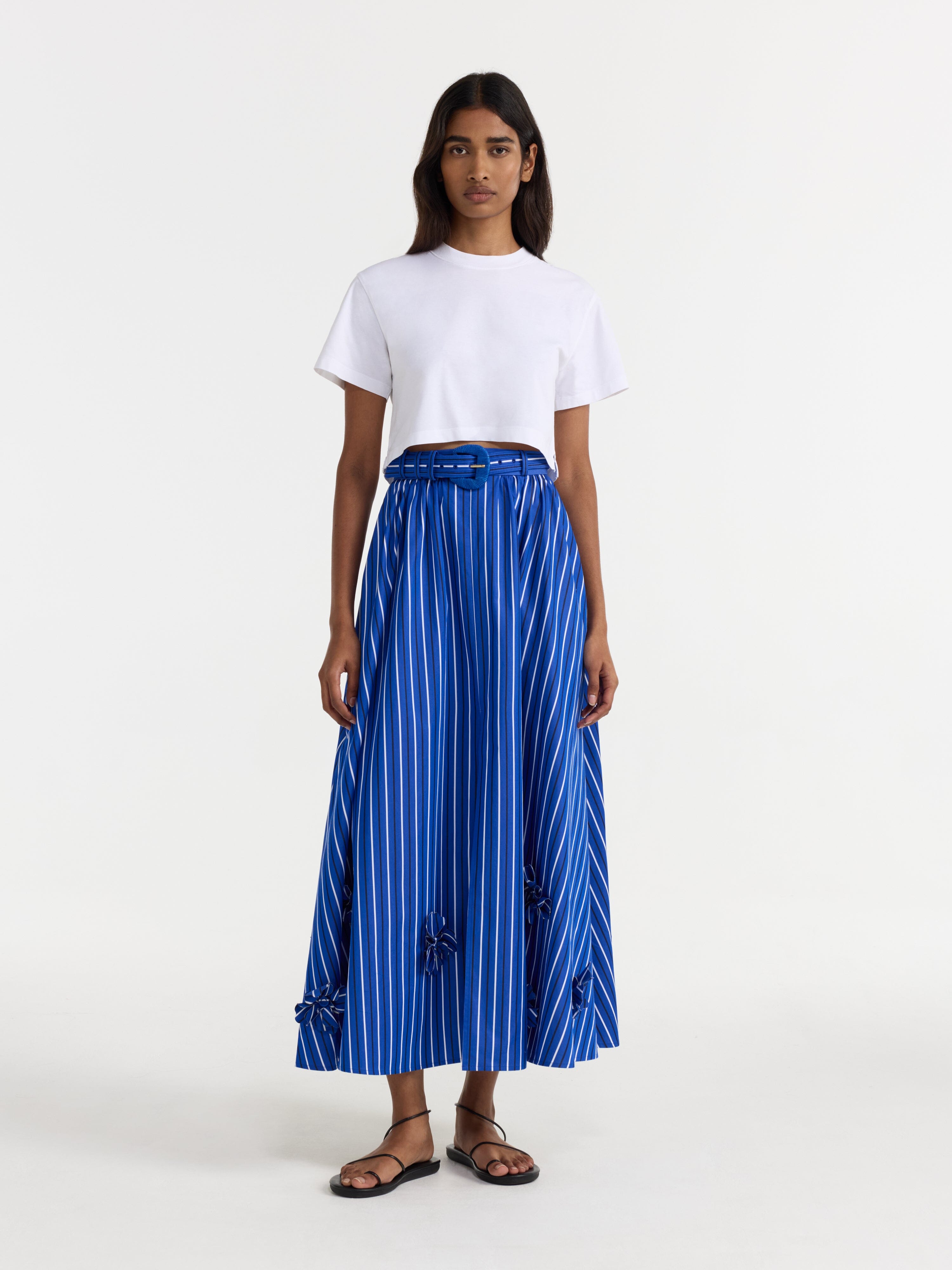 Judi Skirt in Azure Stripe Embroidery – SALONI