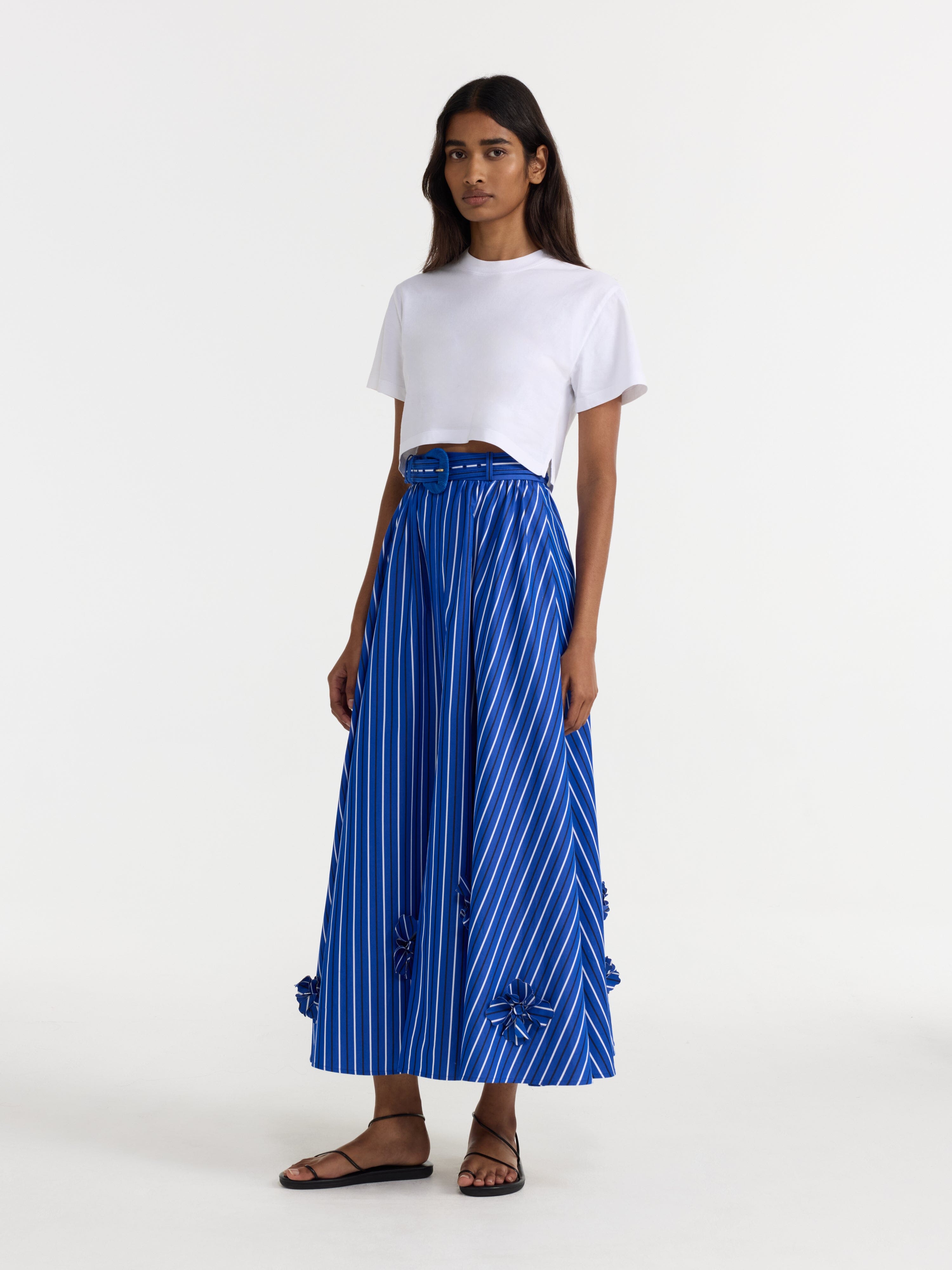 Judi Skirt in Azure Stripe Embroidery – SALONI