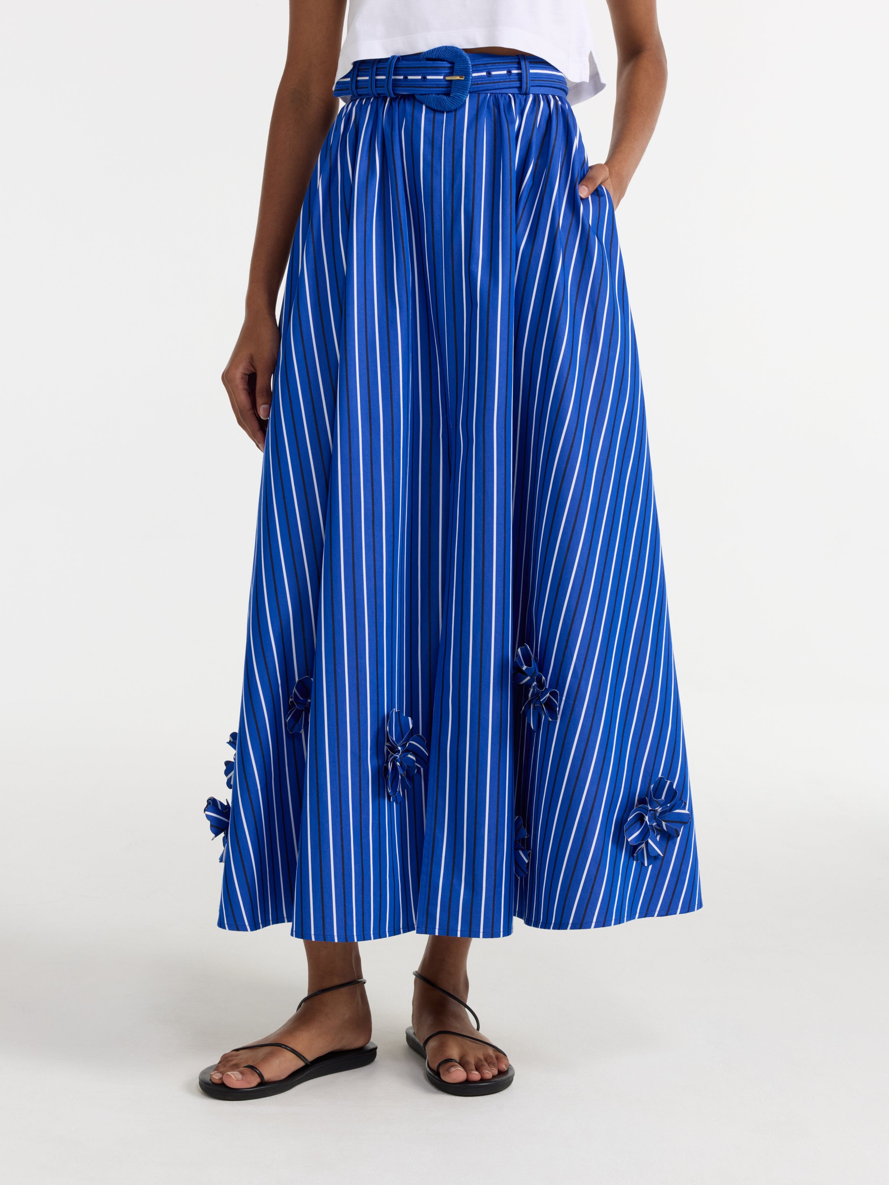 Judi Skirt in Azure Stripe Embroidery – SALONI
