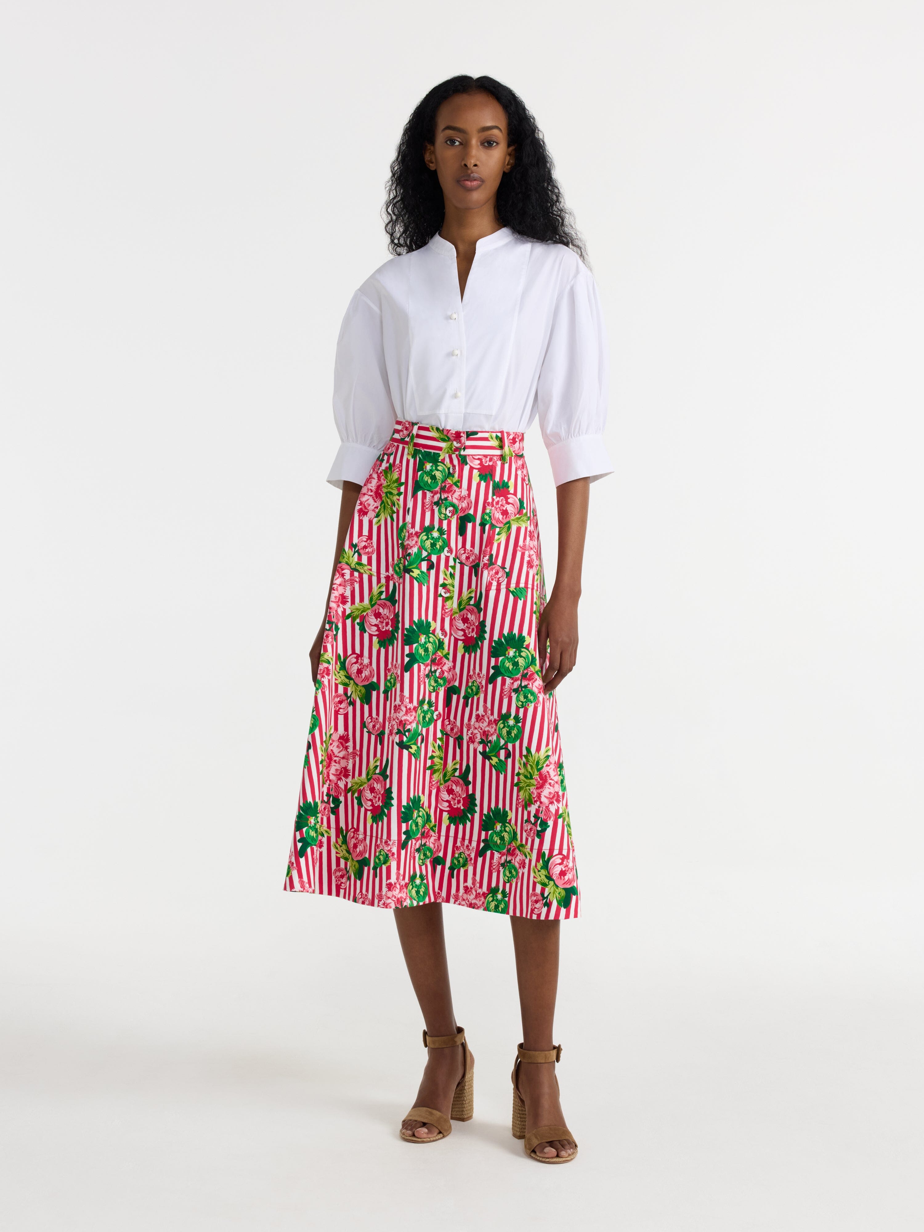 Kali C Skirt in Pivoines Stripe