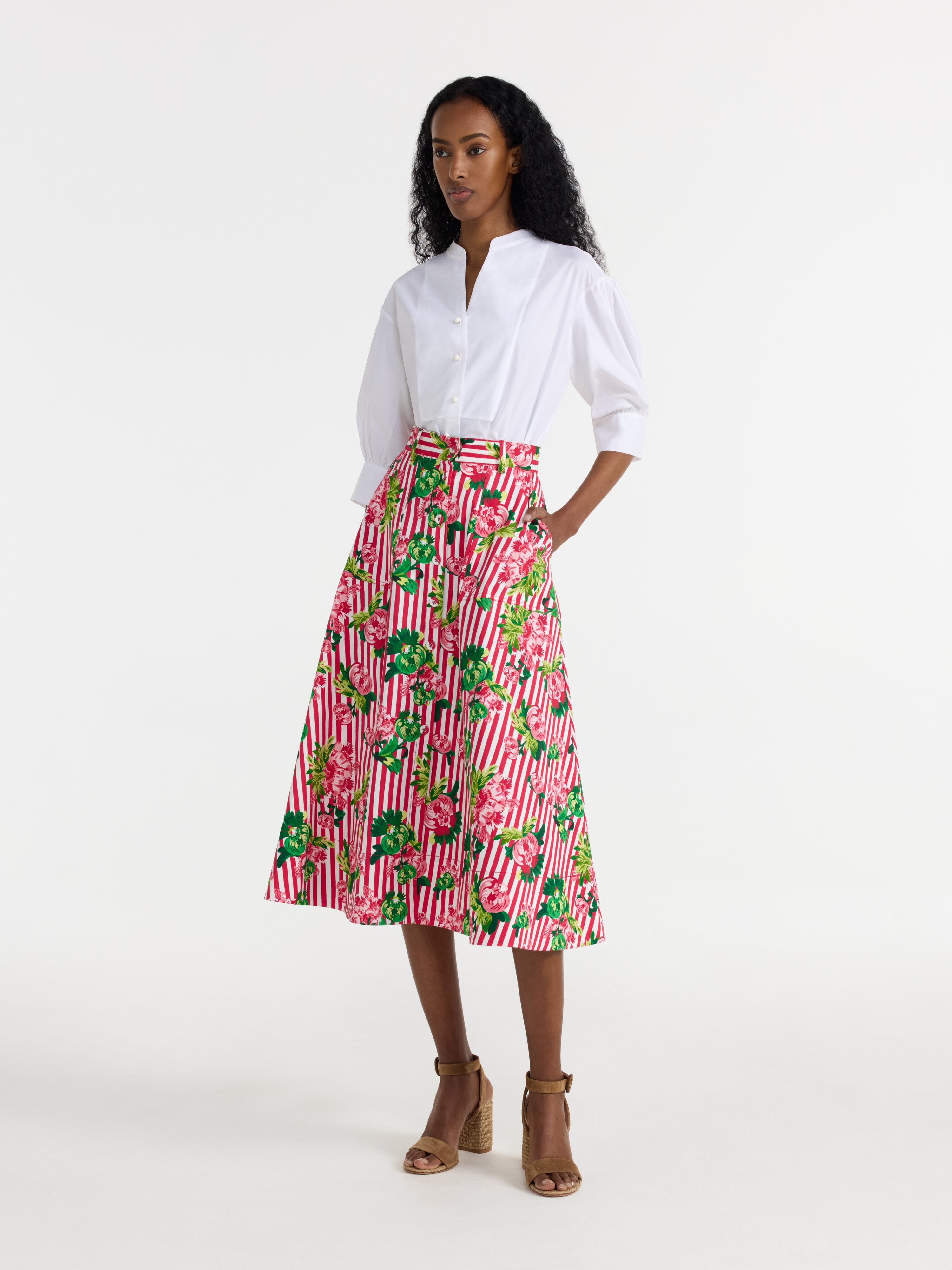 Kali C Skirt in Pivoines Stripe