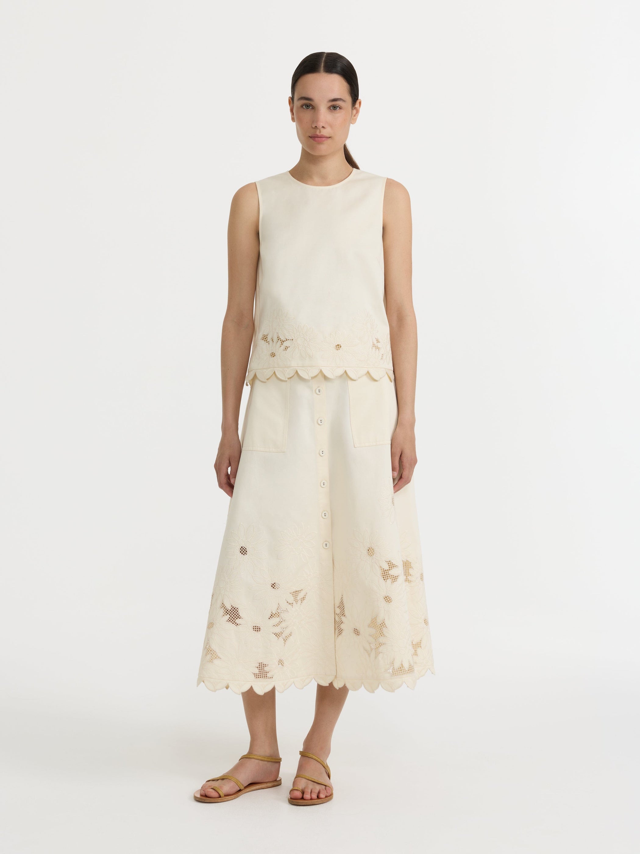 Kali C Skirt in Light Cream Embroidery