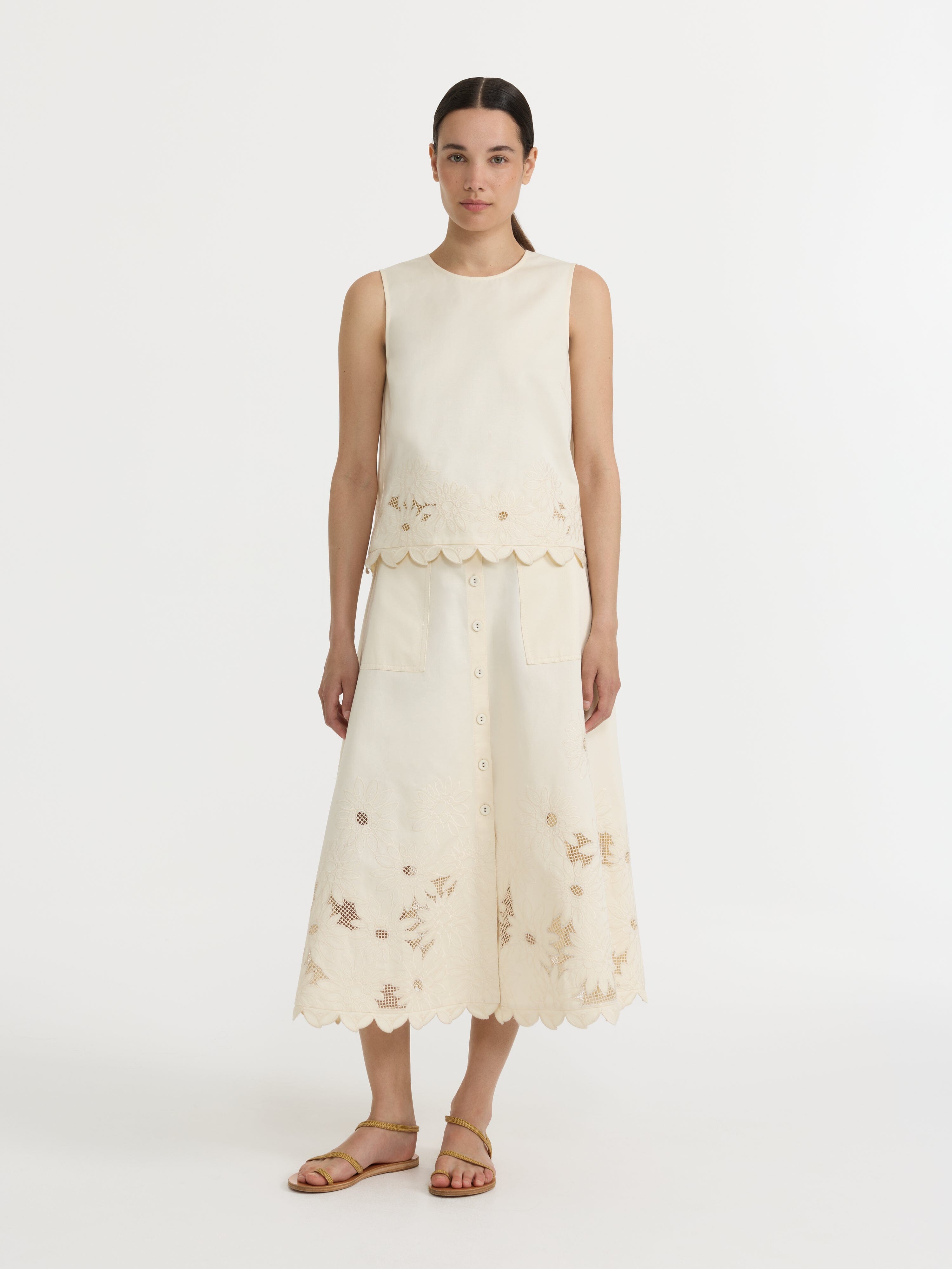 Kali C Skirt in Light Cream Embroidery