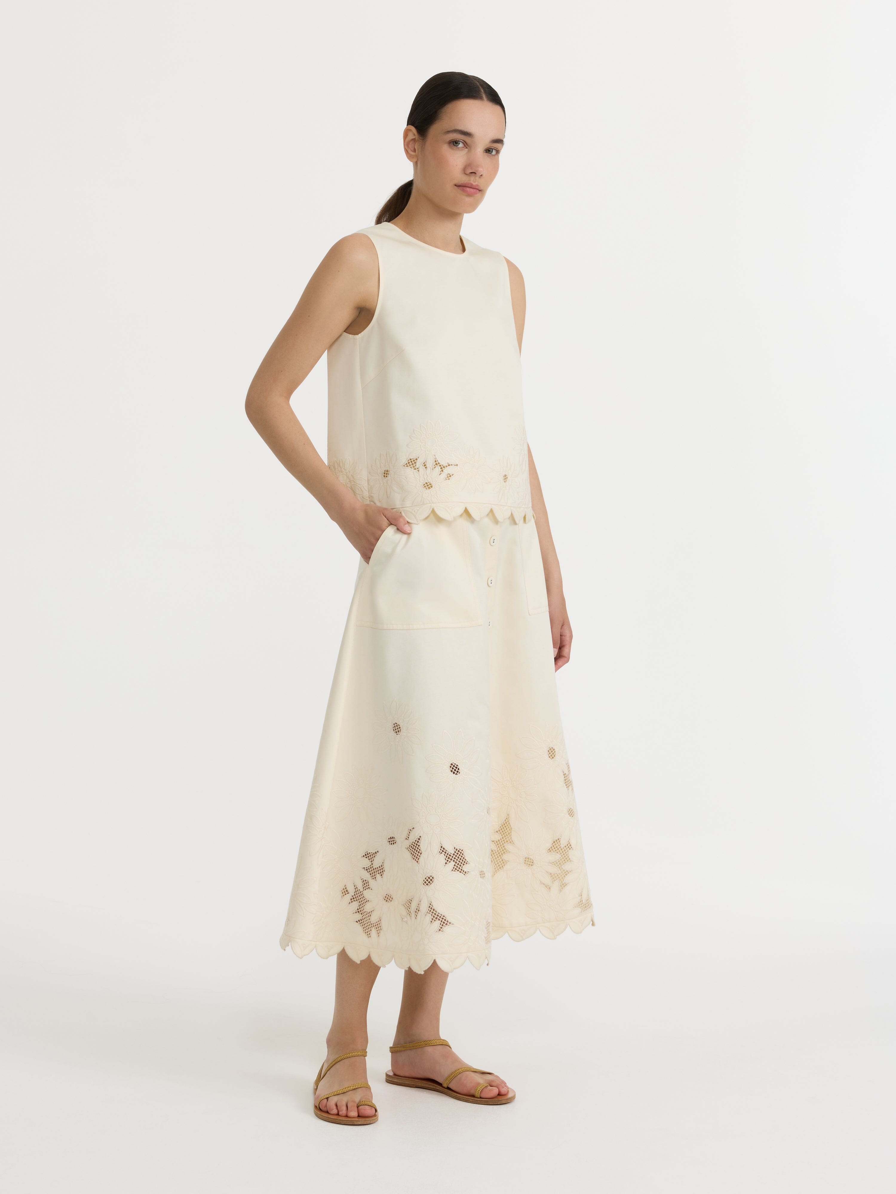 Kali C Skirt in Light Cream Embroidery