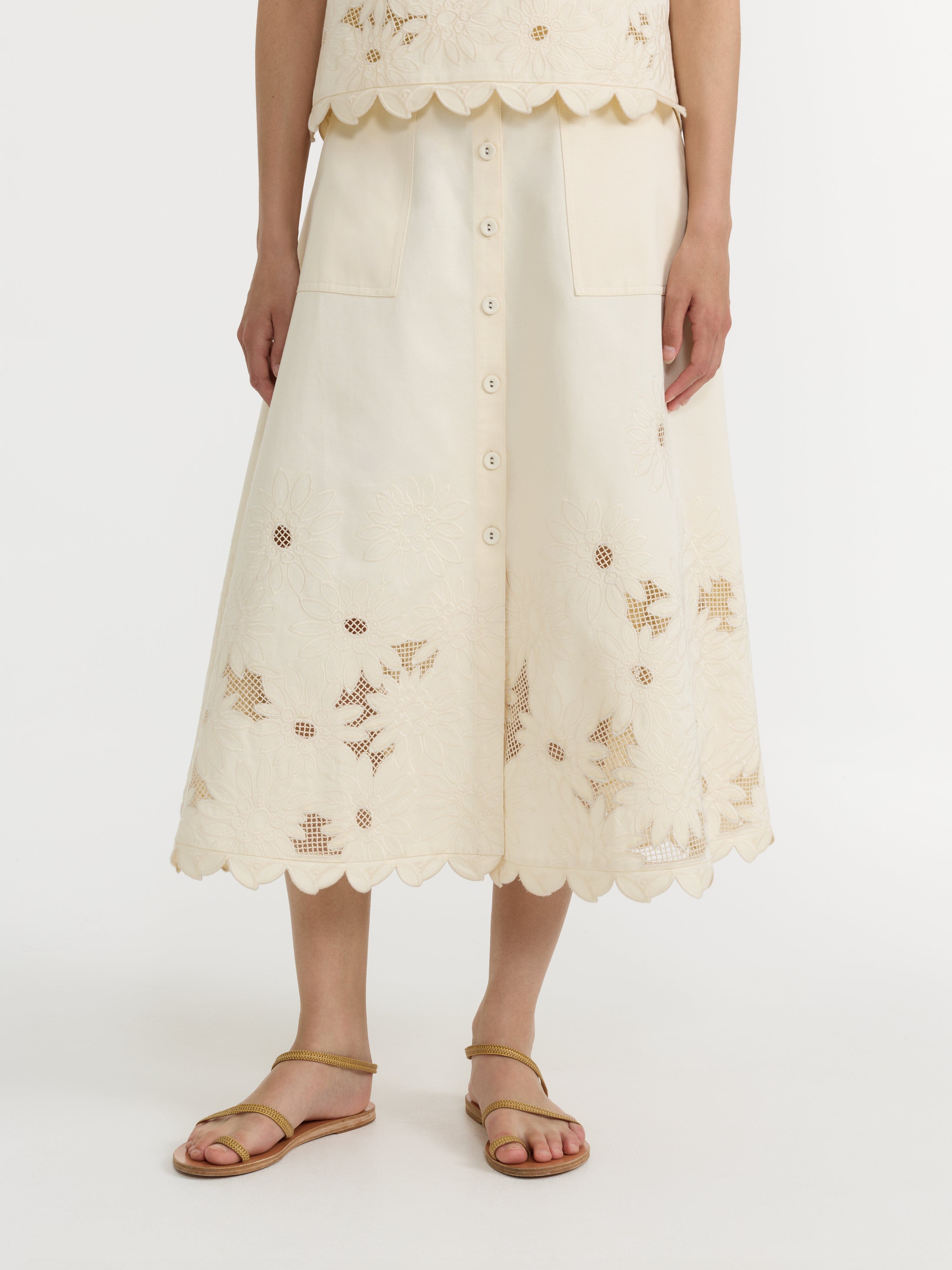 Kali C Skirt in Light Cream Embroidery