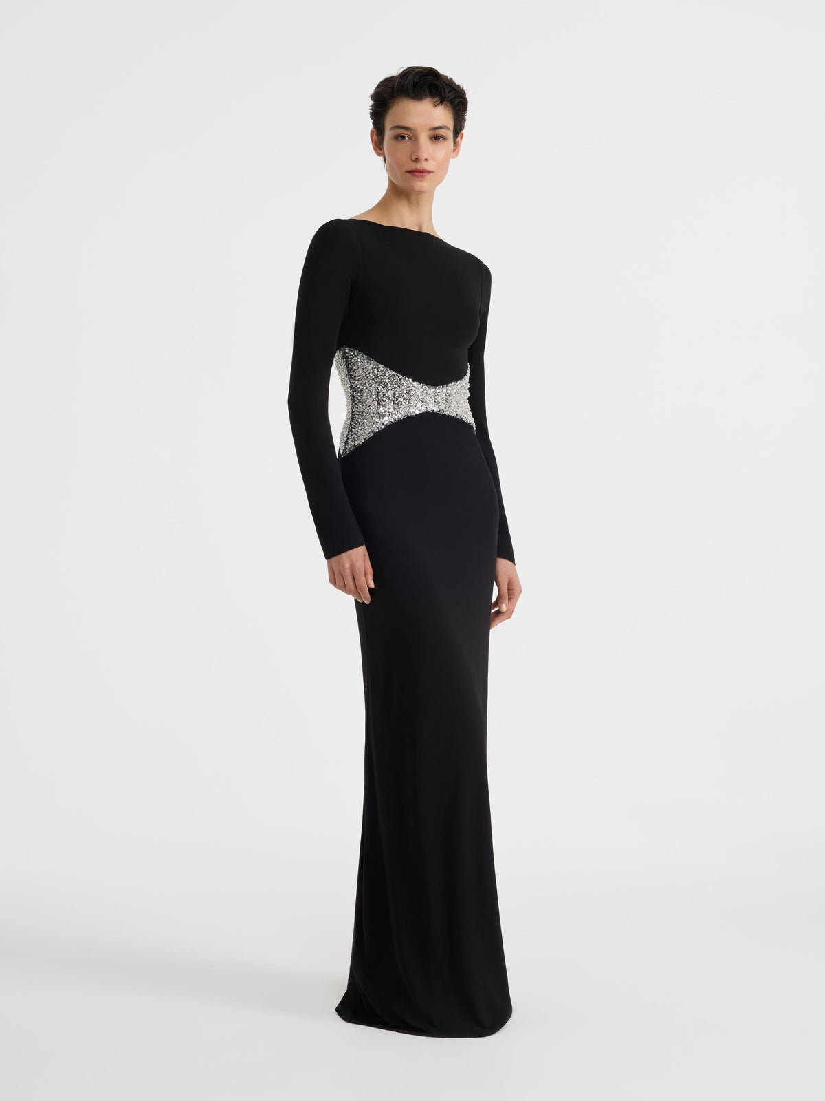 Karlie Long Dress in Black Silver Pearl